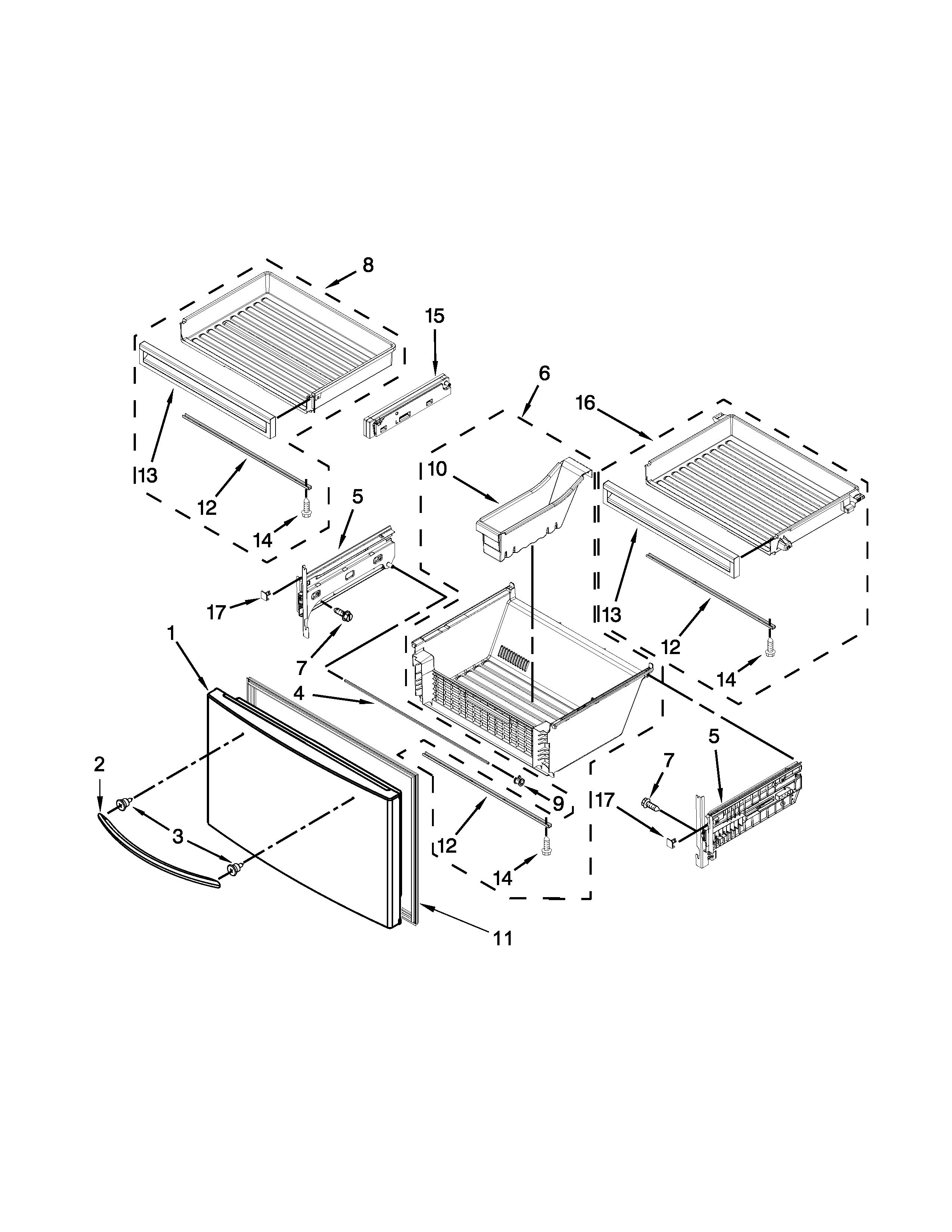Whirlpool WRF997SDDM00 freezer door parts diagram