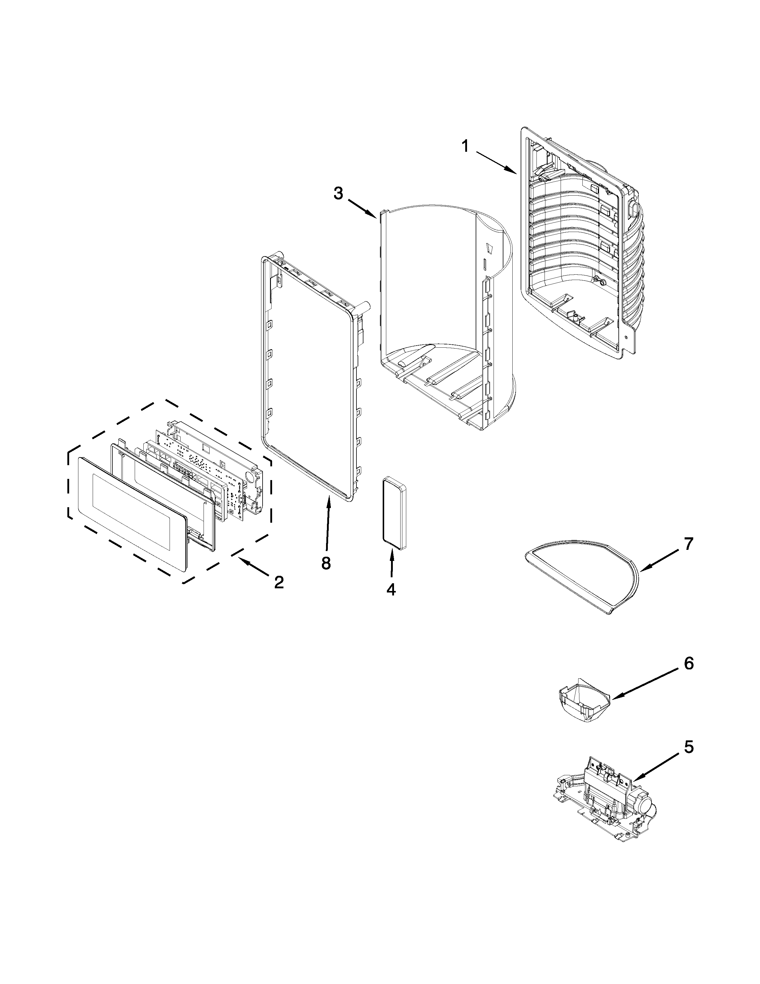 Whirlpool WRF997SDDM00 dispenser front parts diagram
