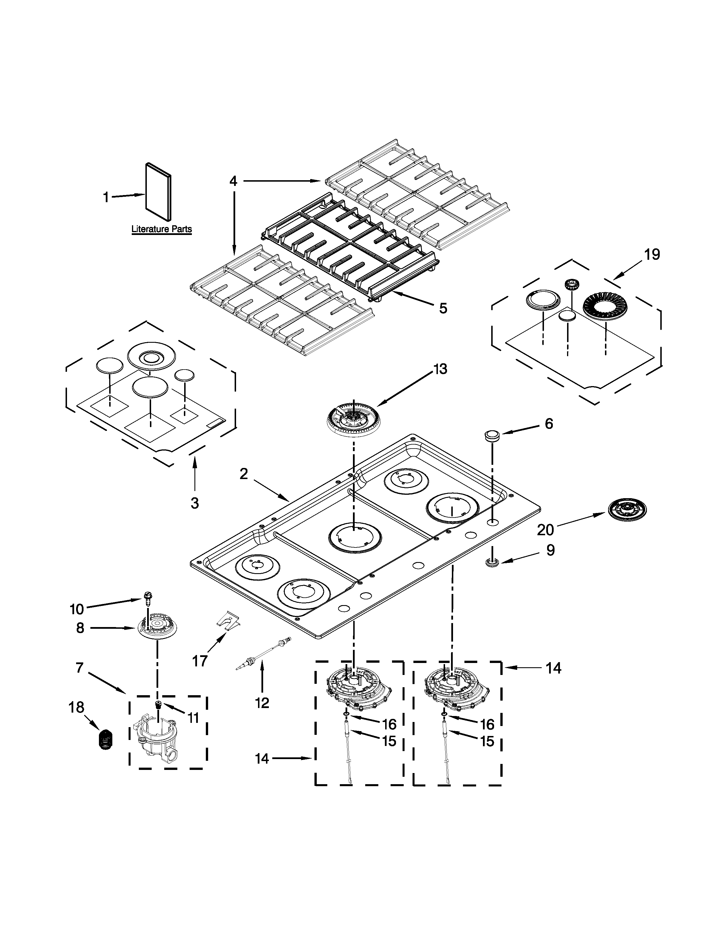 KitchenAid KCGS956ESS00 cooktop, burner and grate parts diagram