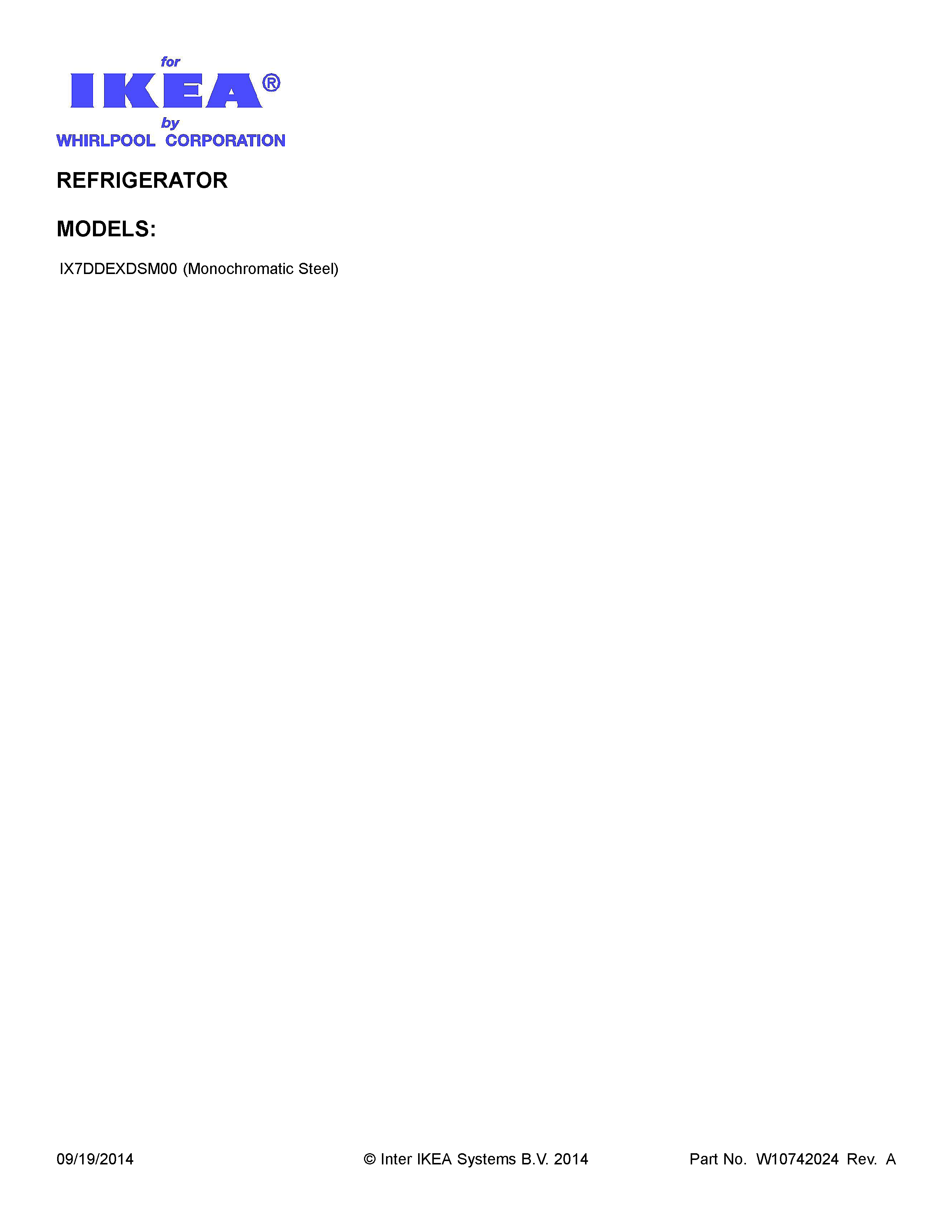 Ikea IX7DDEXDSM00 cover sheet diagram