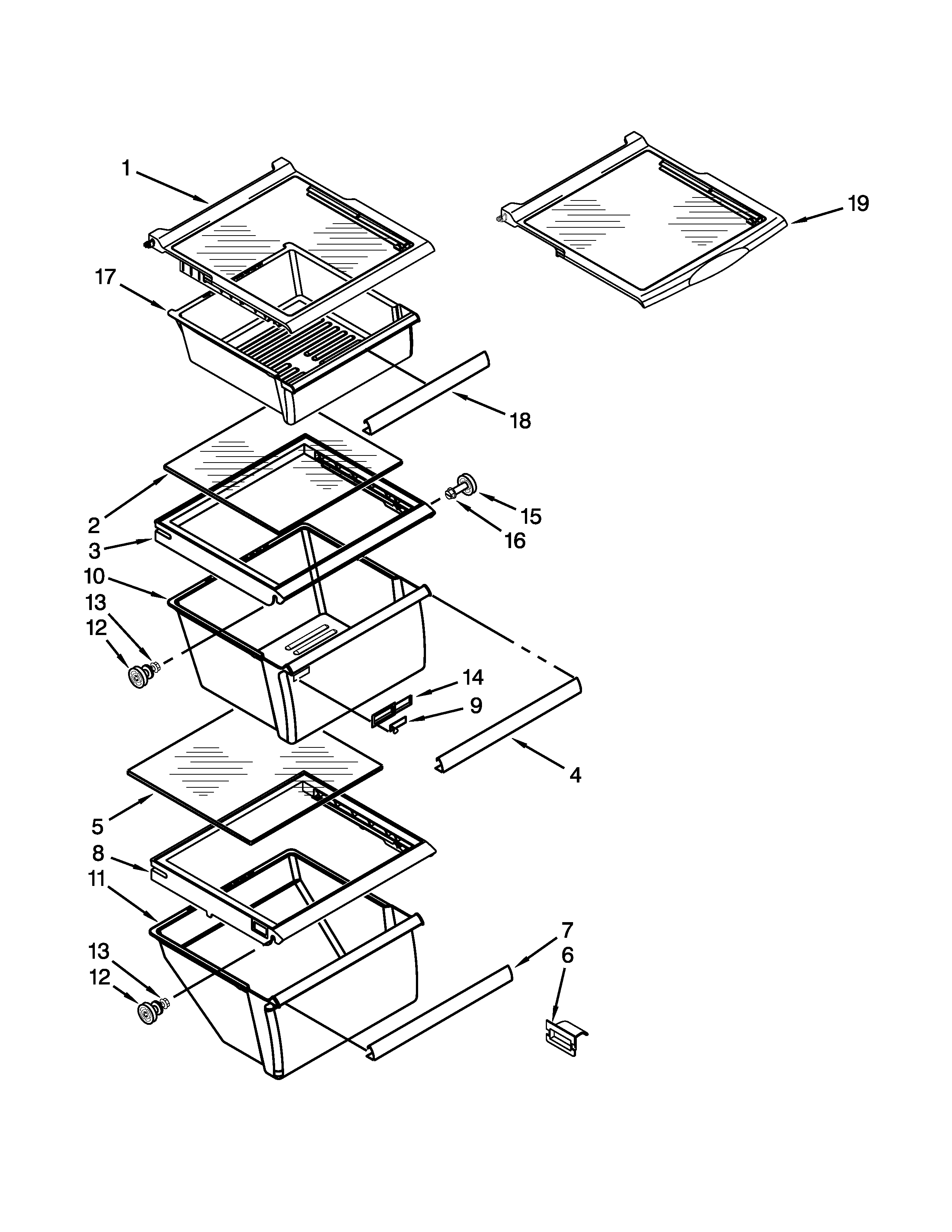 Whirlpool ED2FHEXVS02 refrigerator shelf parts diagram