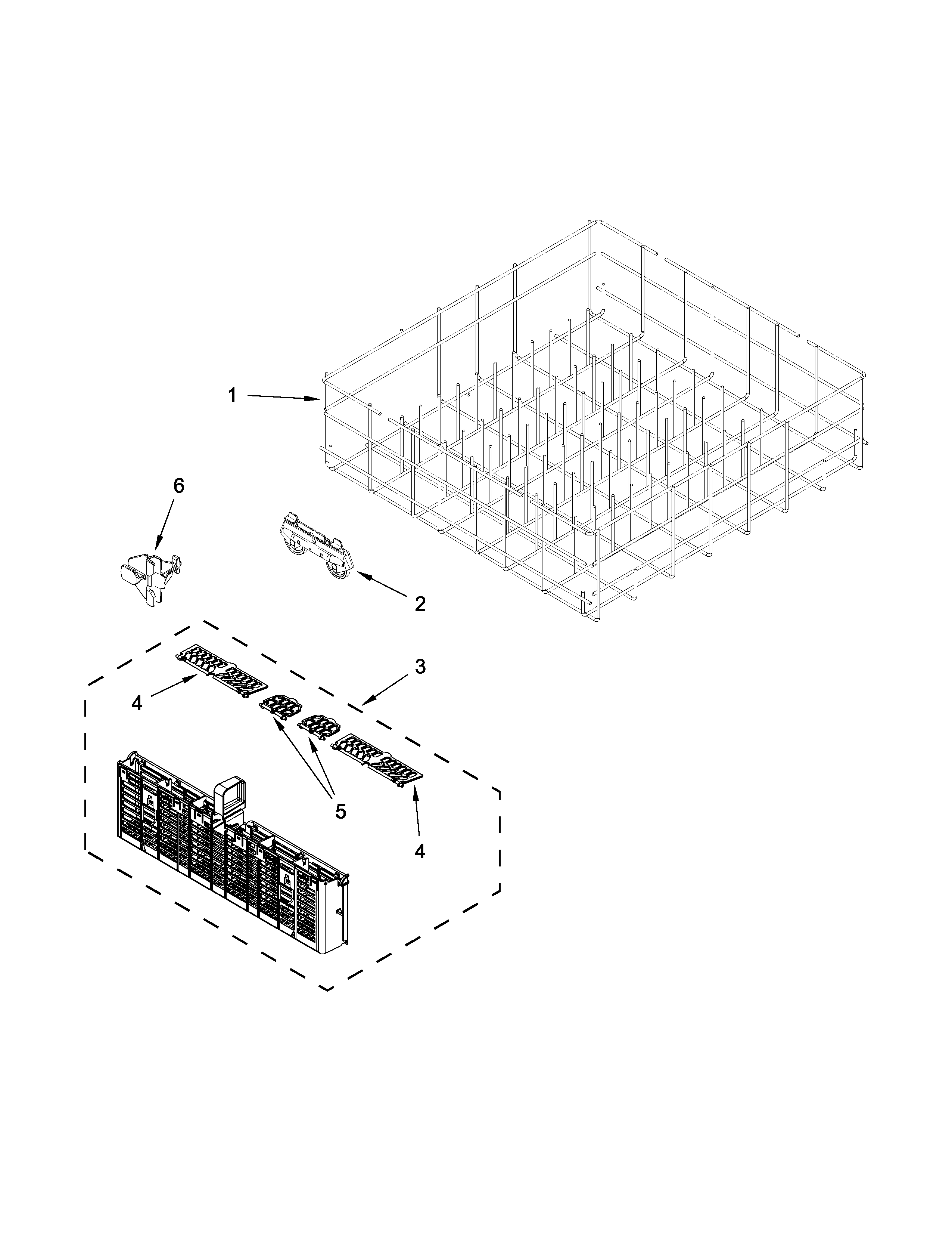 Whirlpool WDF540PADW1 lower rack parts diagram