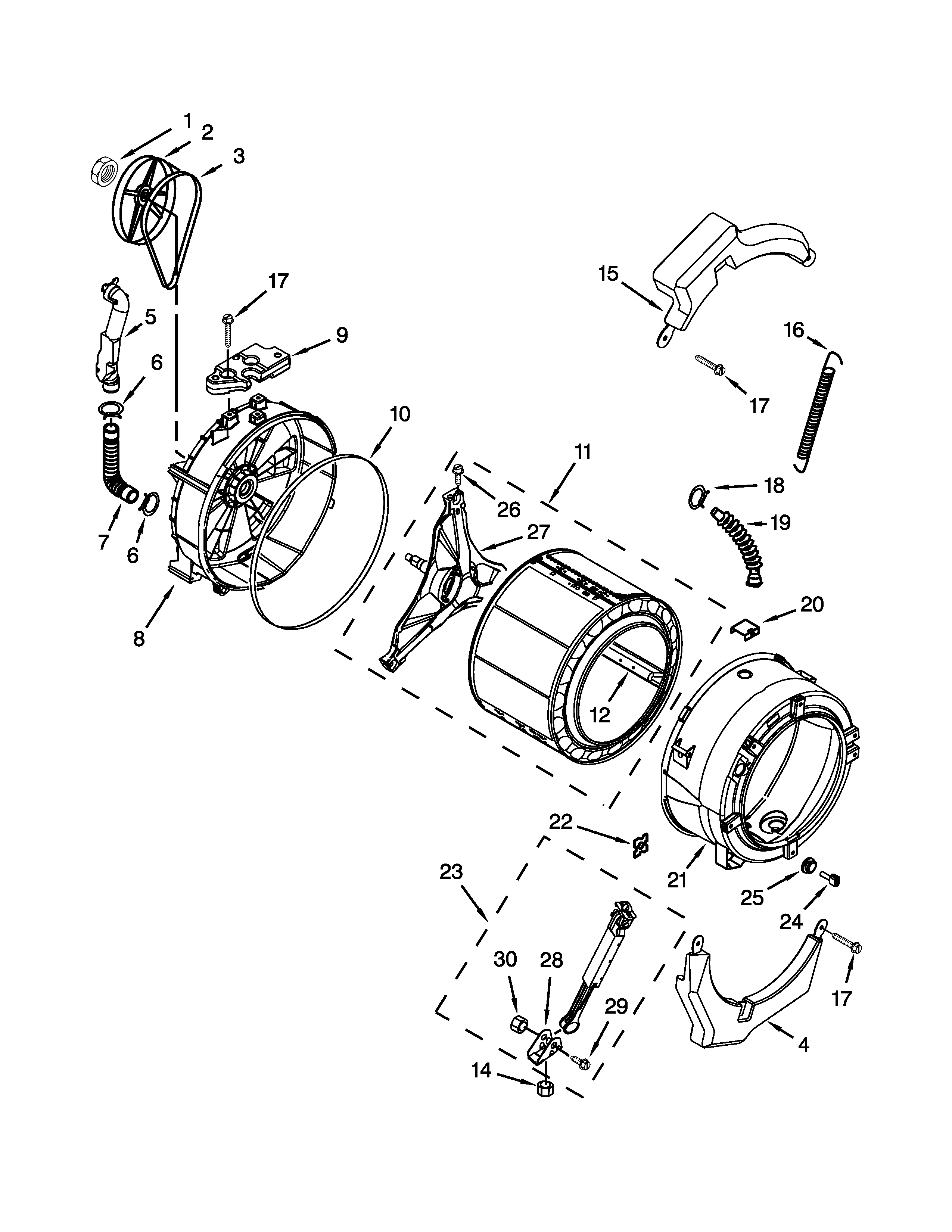 Whirlpool MWFW8300SW01 tub and basket parts diagram