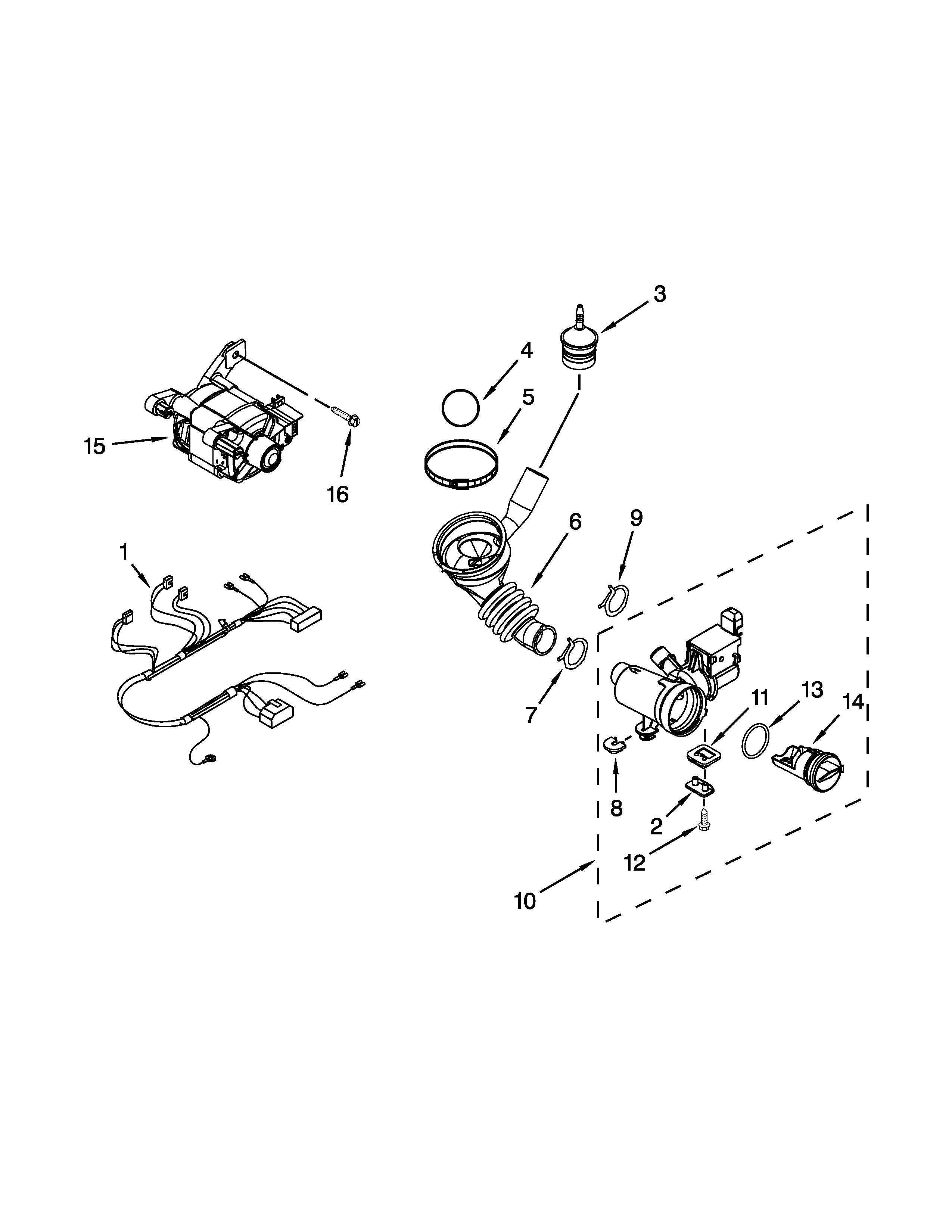 Whirlpool MWFW8300SW01 pump and motor parts diagram