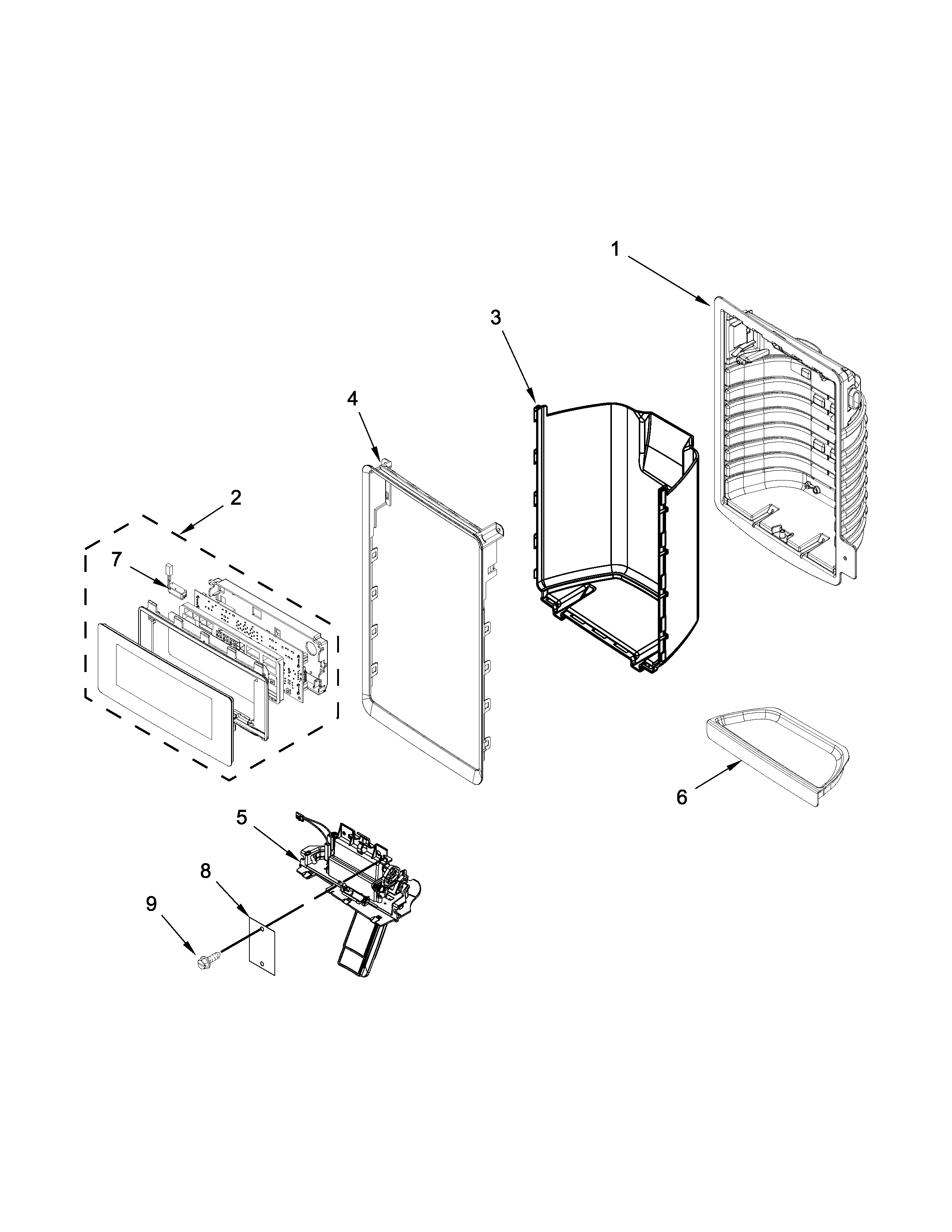 Whirlpool WRF736SDAW13 dispenser front parts diagram