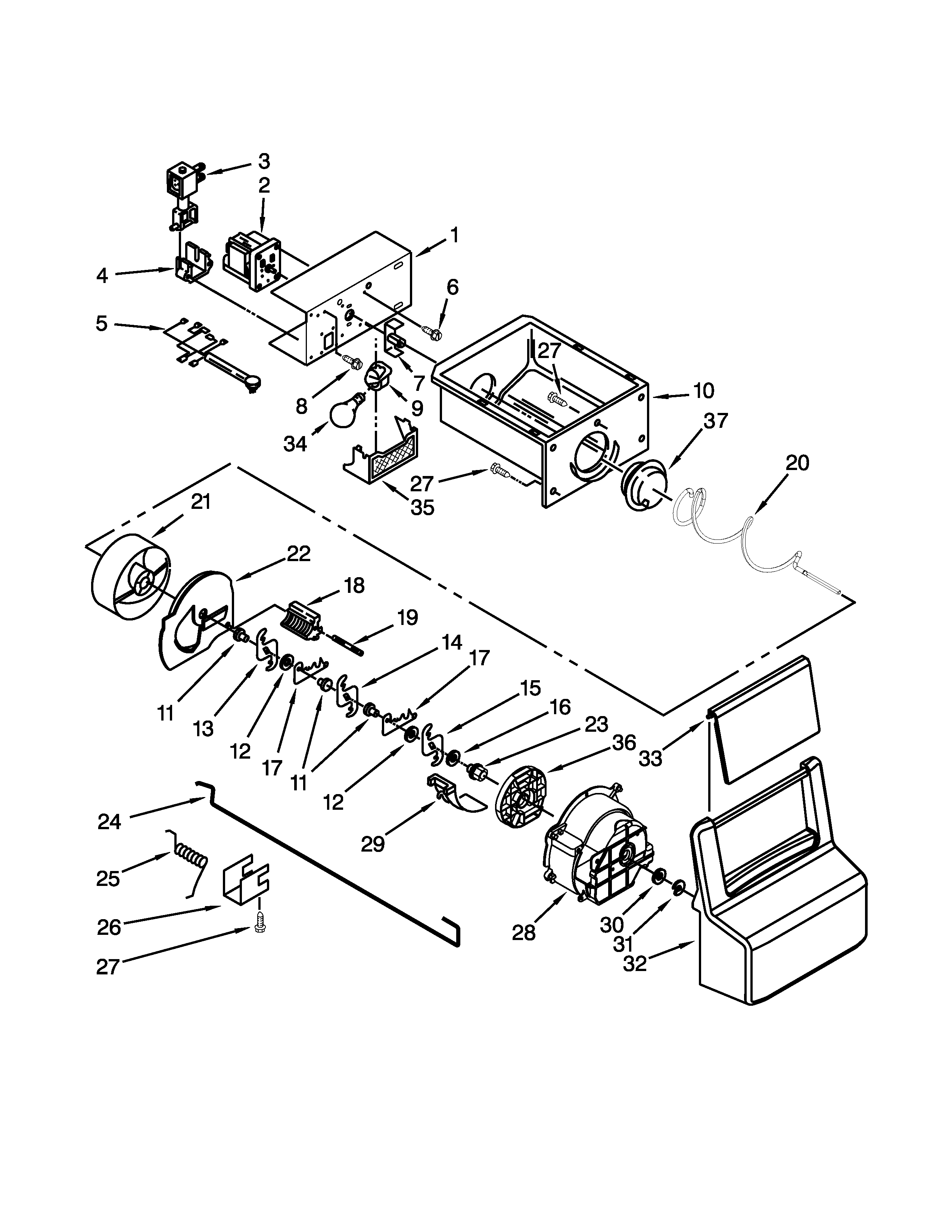Ikea ISC21CNEDS00 motor and ice container parts diagram