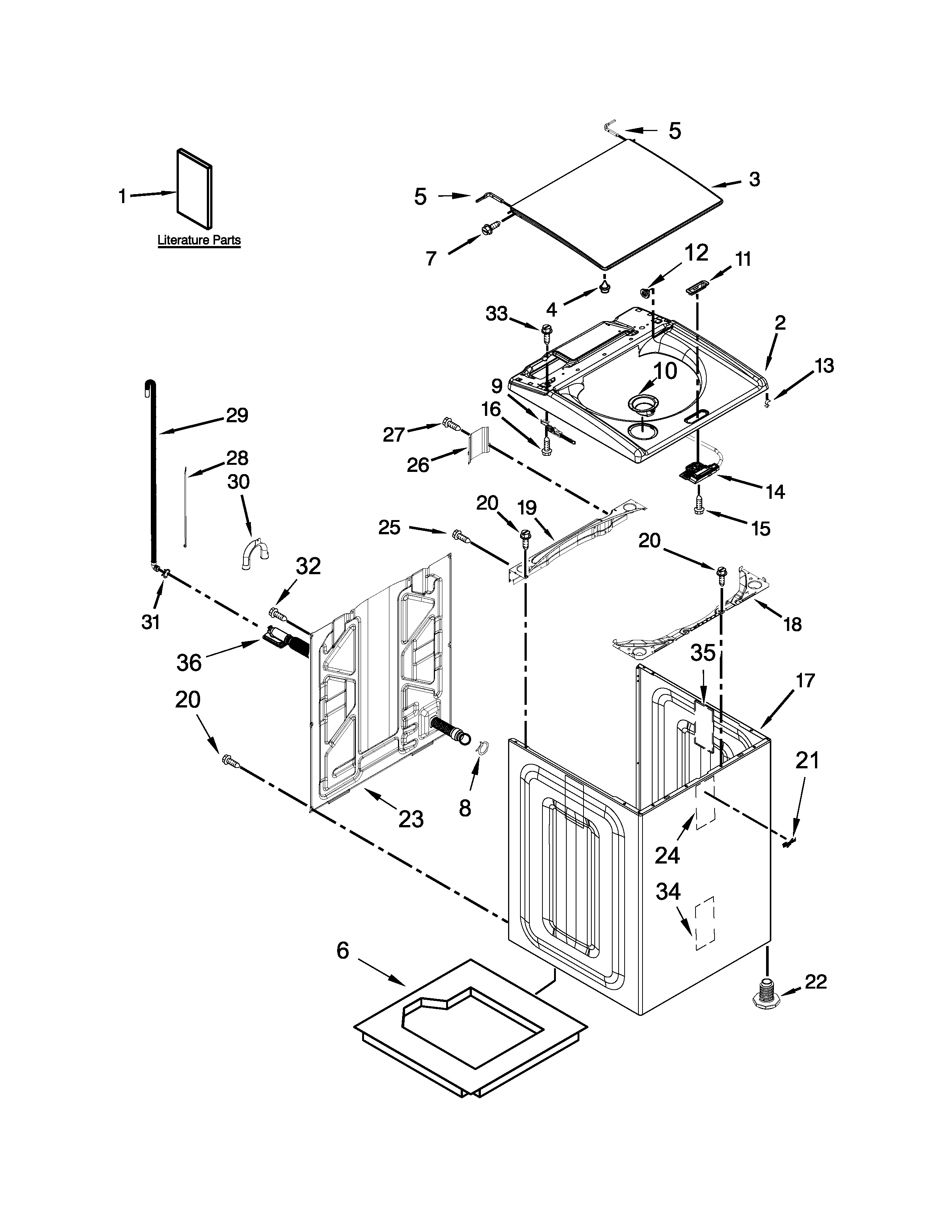 Whirlpool WTW7040DW0 top and cabinet parts diagram