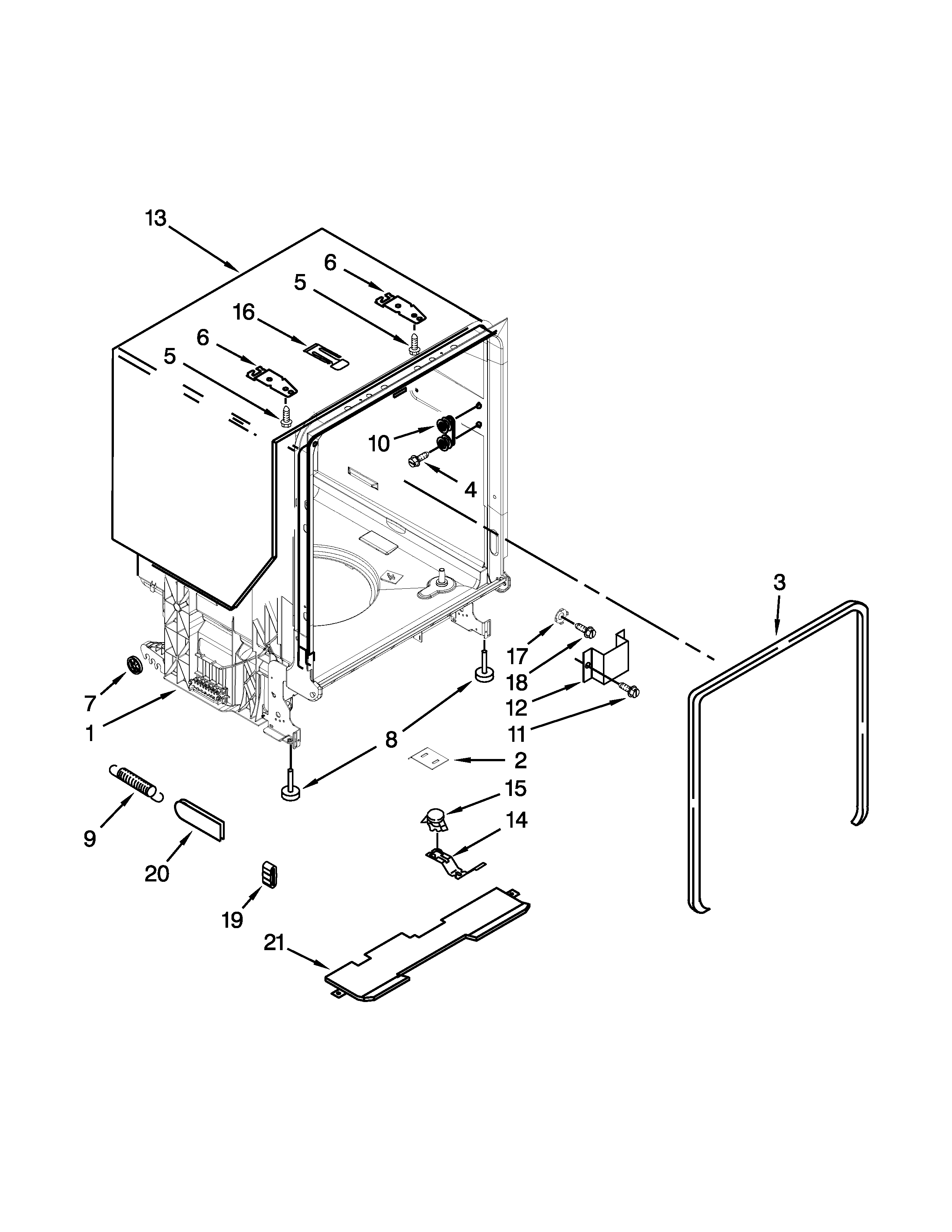 Whirlpool 7WDT770PAYM0 tub and frame parts diagram