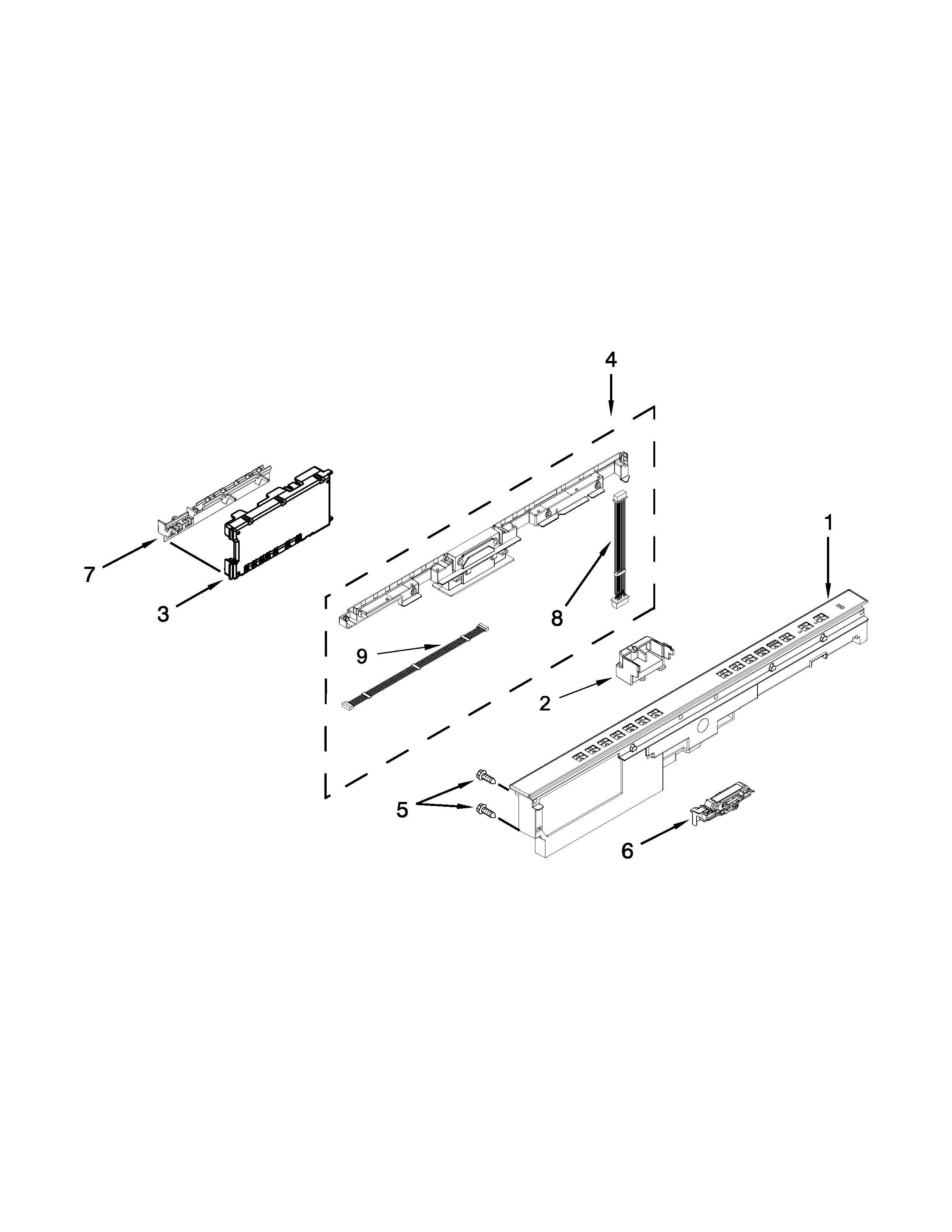 Whirlpool 7WDT770PAYM1 control panel and latch parts diagram