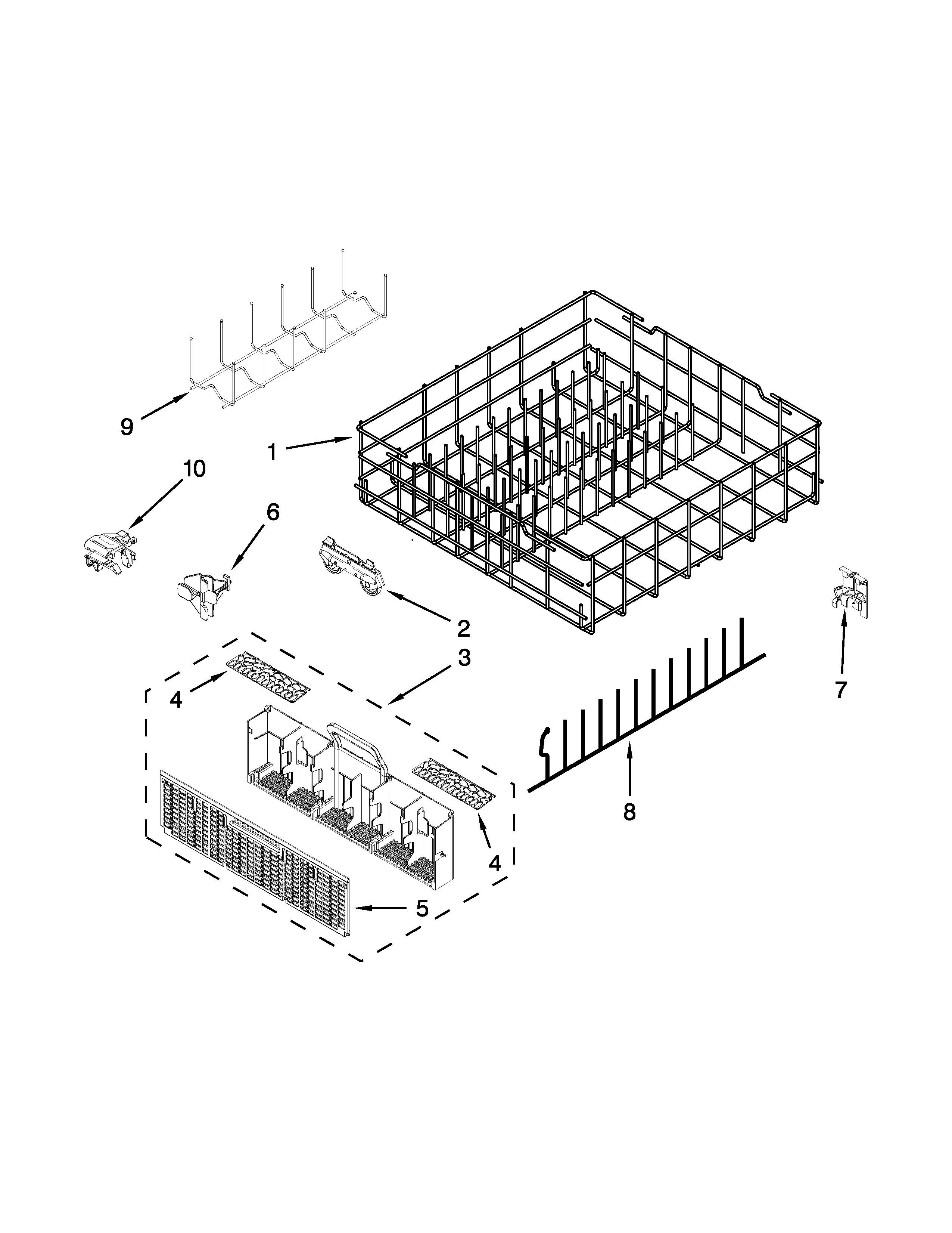 Whirlpool 7WDT770PAYM1 lower rack parts diagram