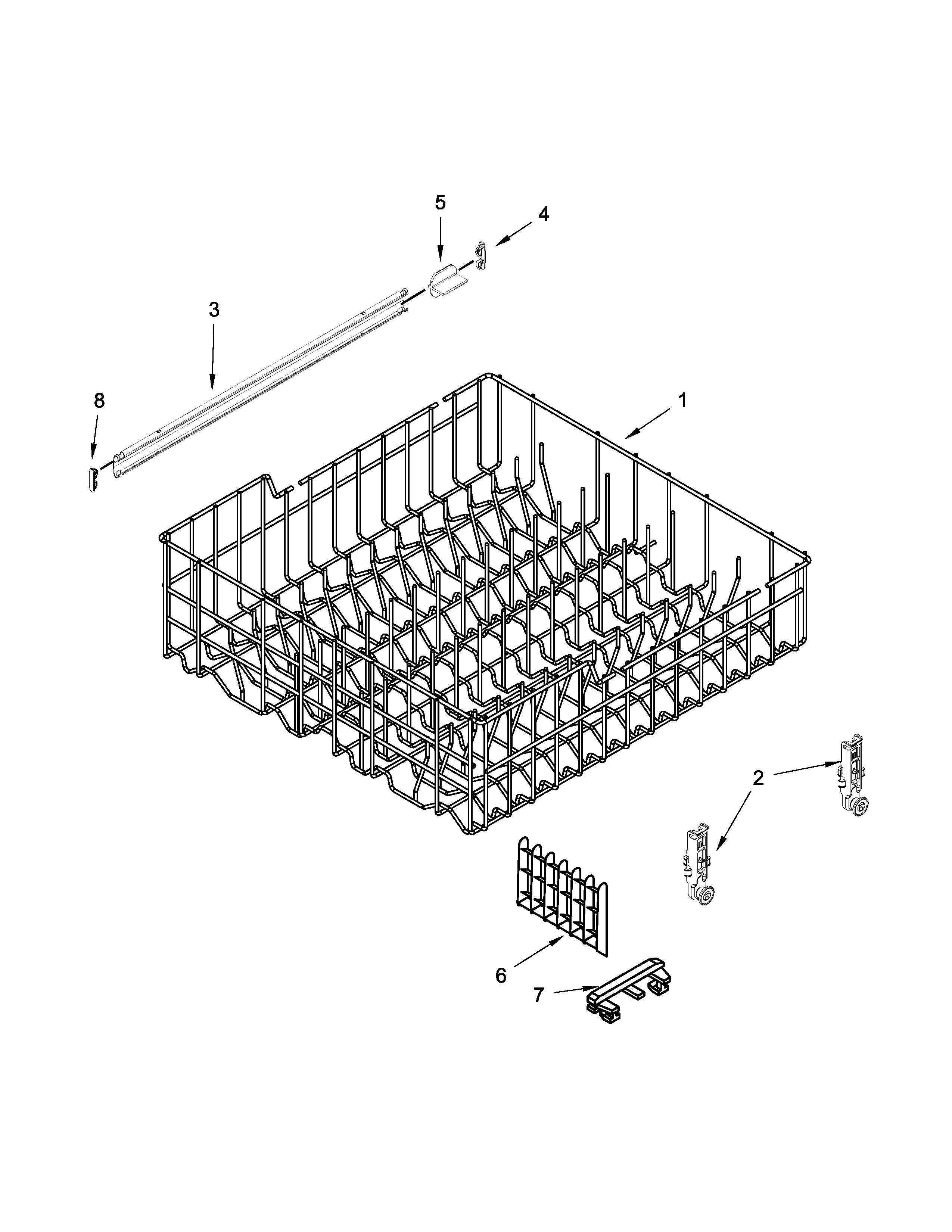 Whirlpool WDF320PADB1 upper rack and track parts diagram
