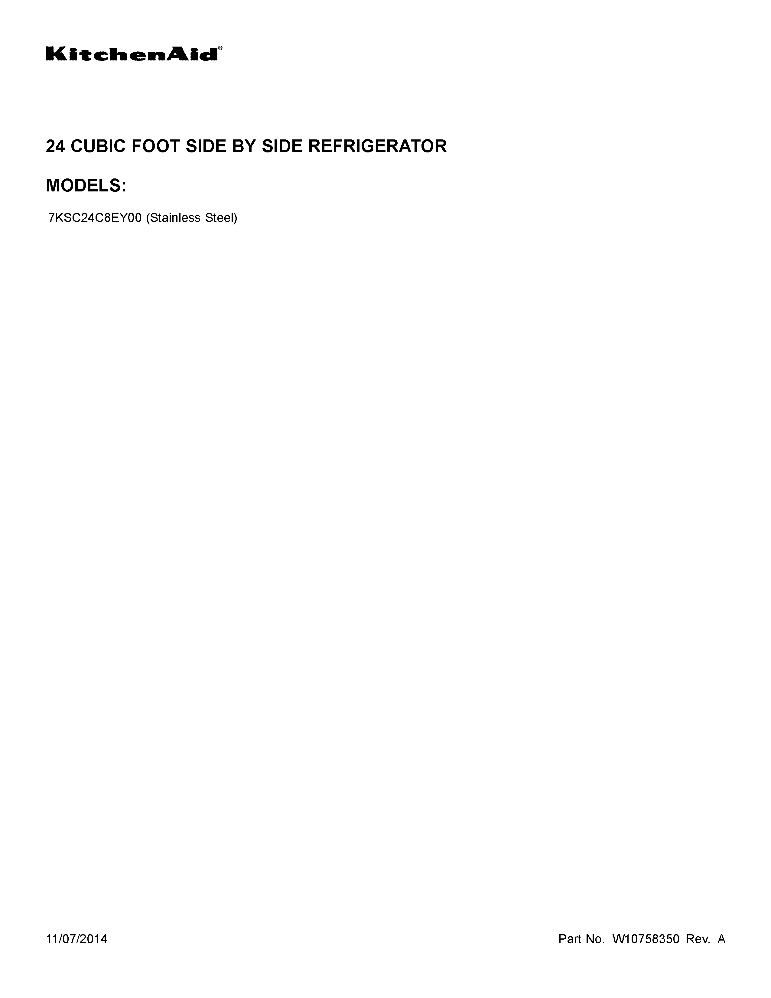 KitchenAid 7KSC24C8EY00 cover sheet diagram