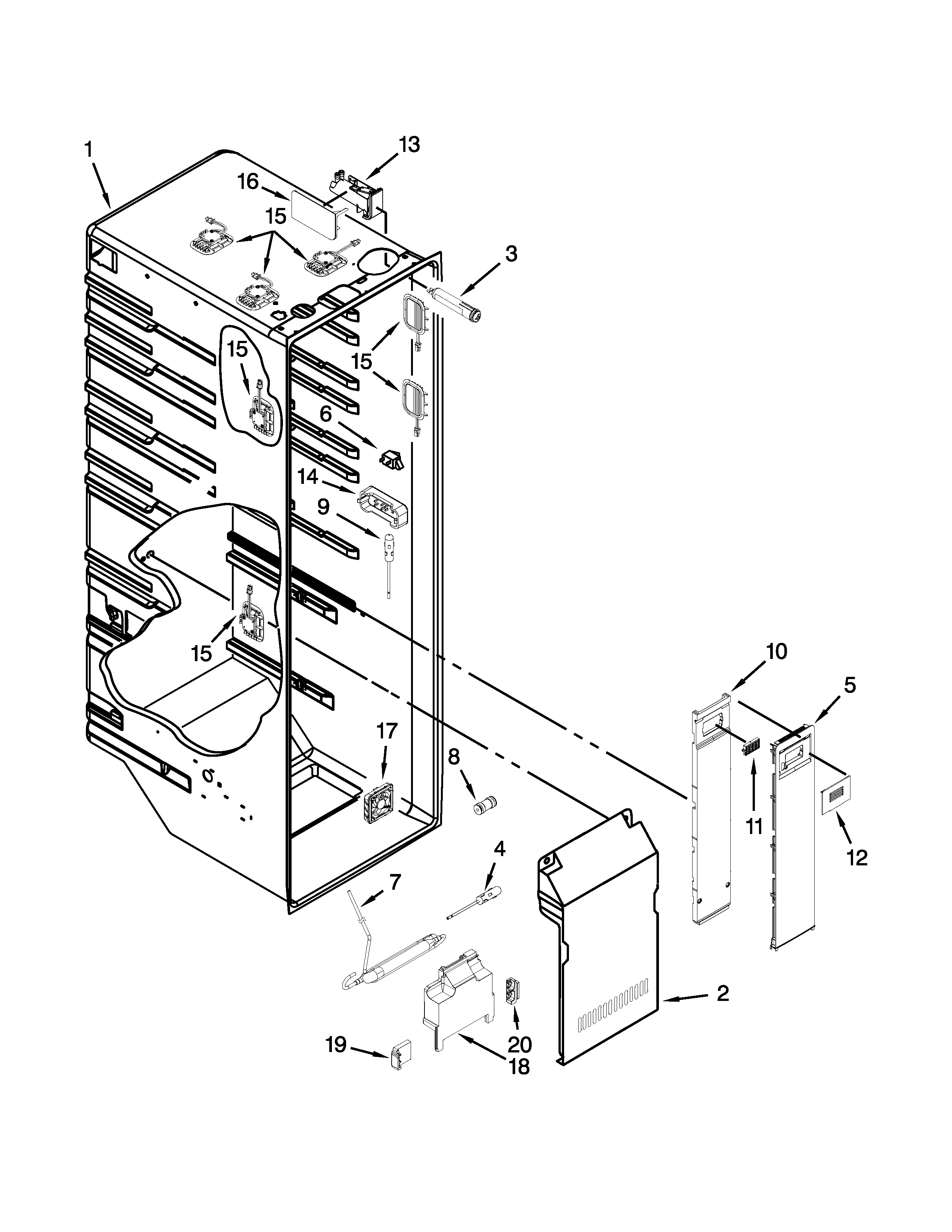 KitchenAid 7KSC24C8EY00 refrigerator liner parts diagram
