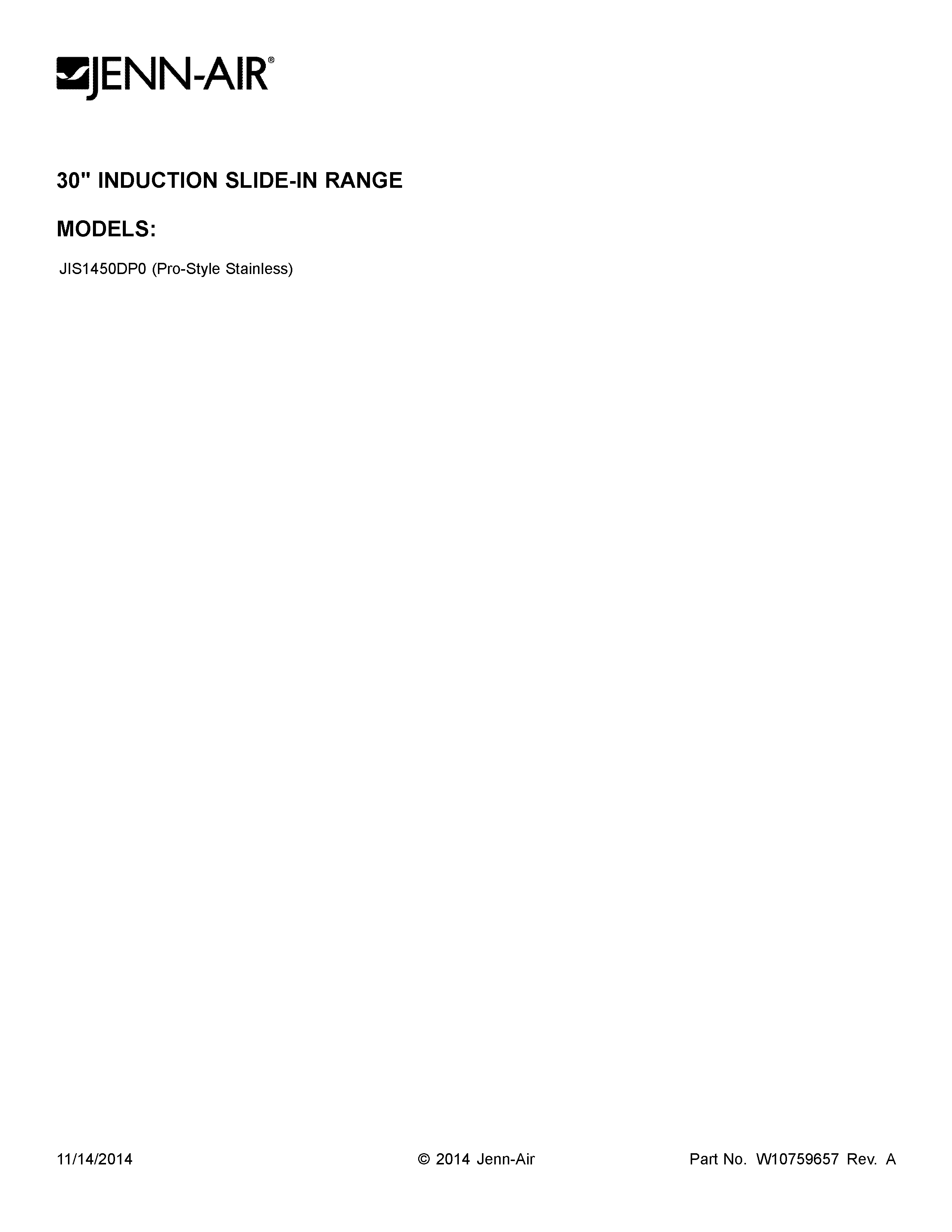 Jenn-Air JIS1450DP0 cover sheet diagram