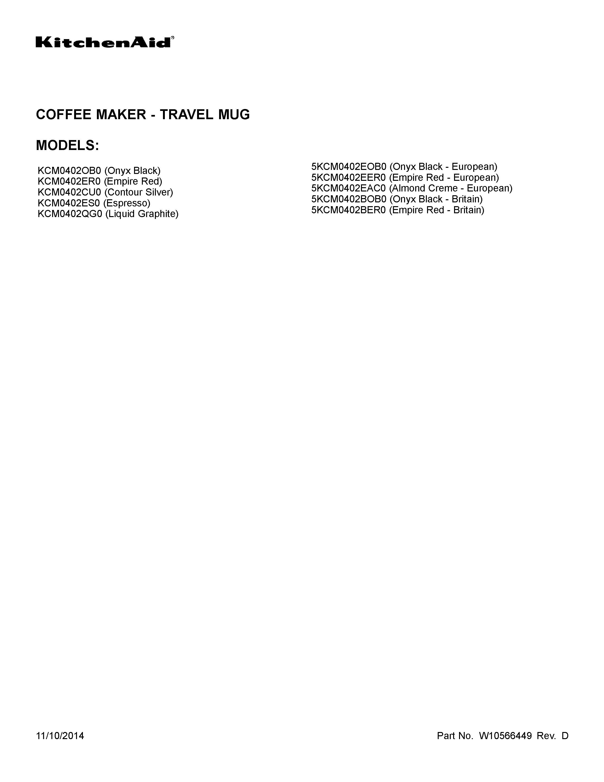KitchenAid 5KCM0402BOB0 cover sheet diagram