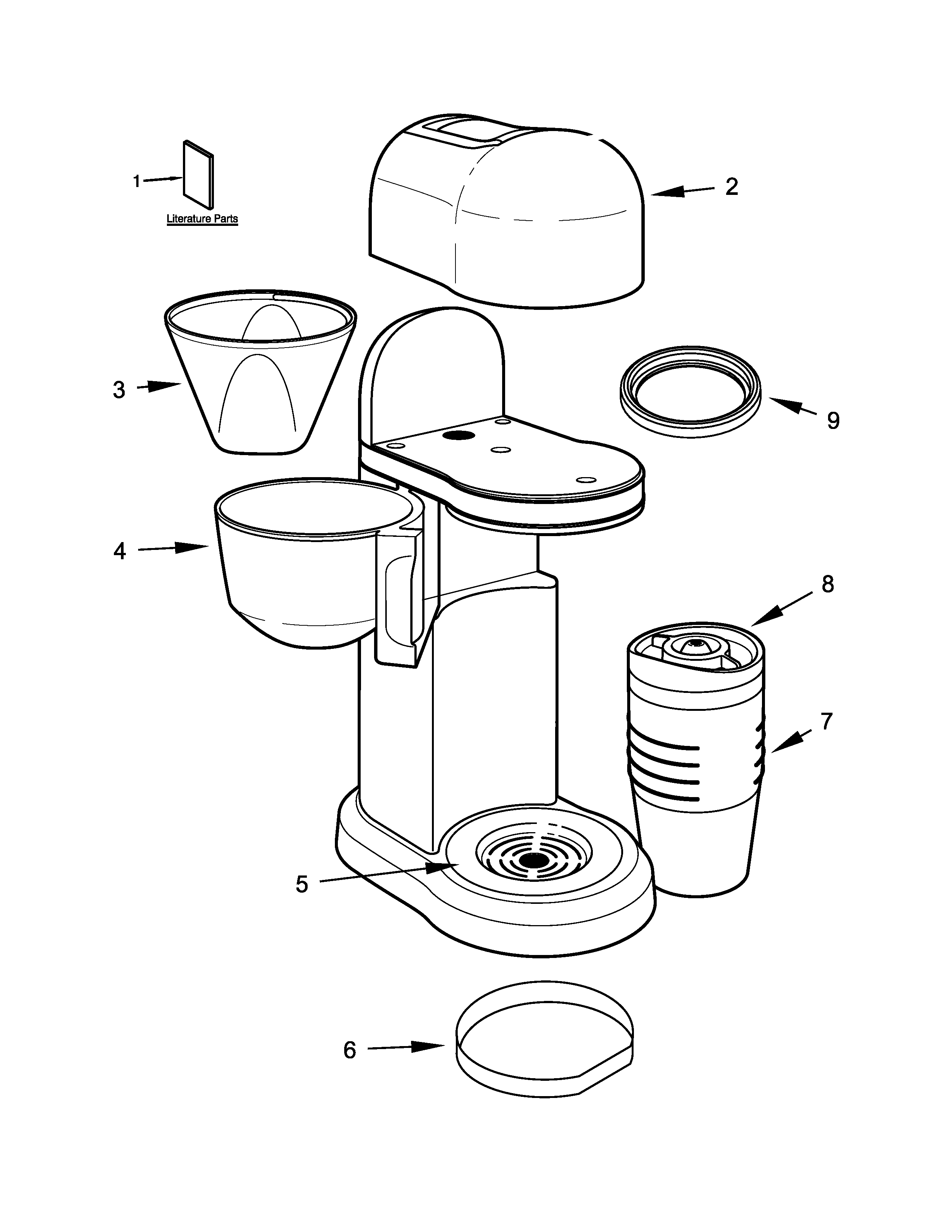 KitchenAid 5KCM0402BOB0 coffee maker and filter parts diagram