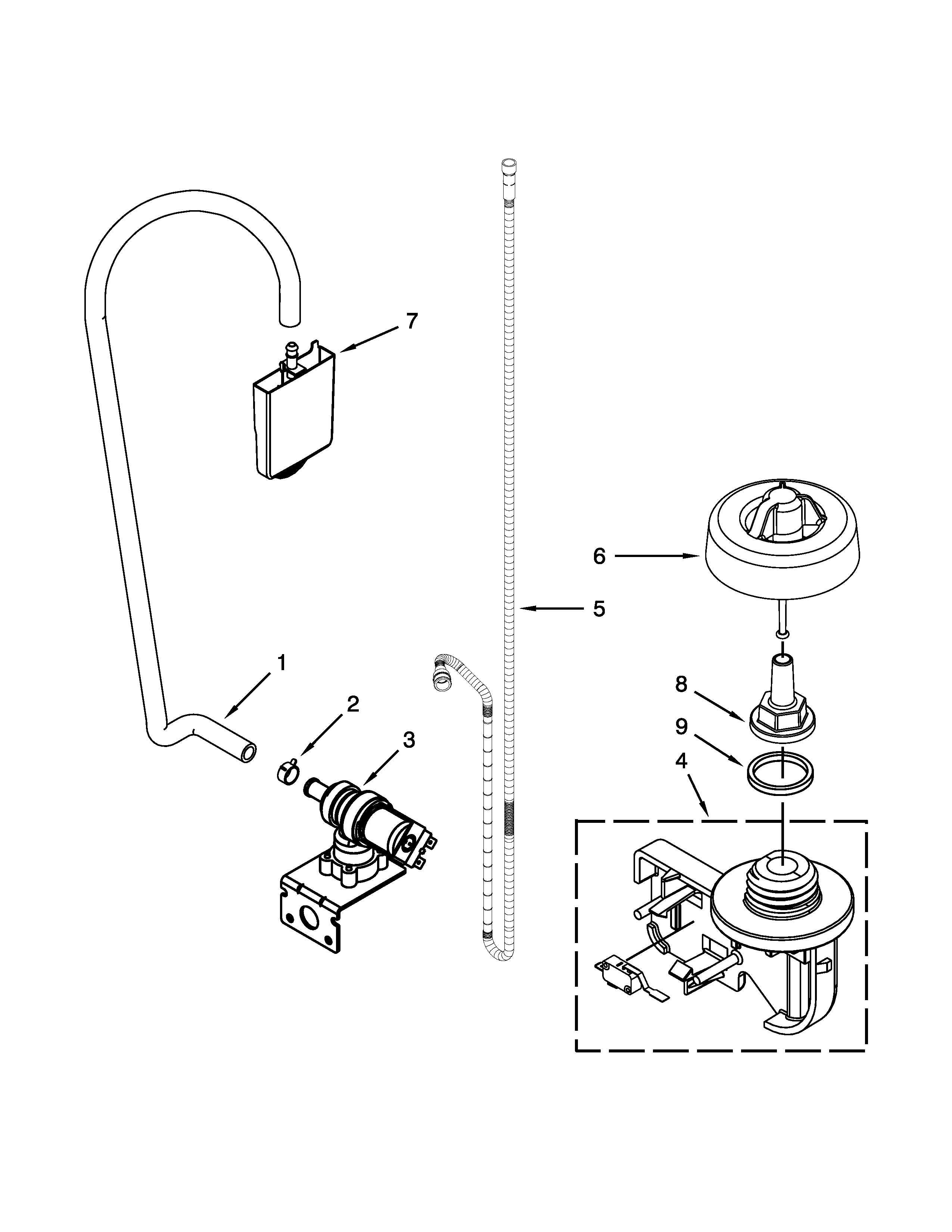 Maytag MDBH980AWS0 fill and overfill parts diagram