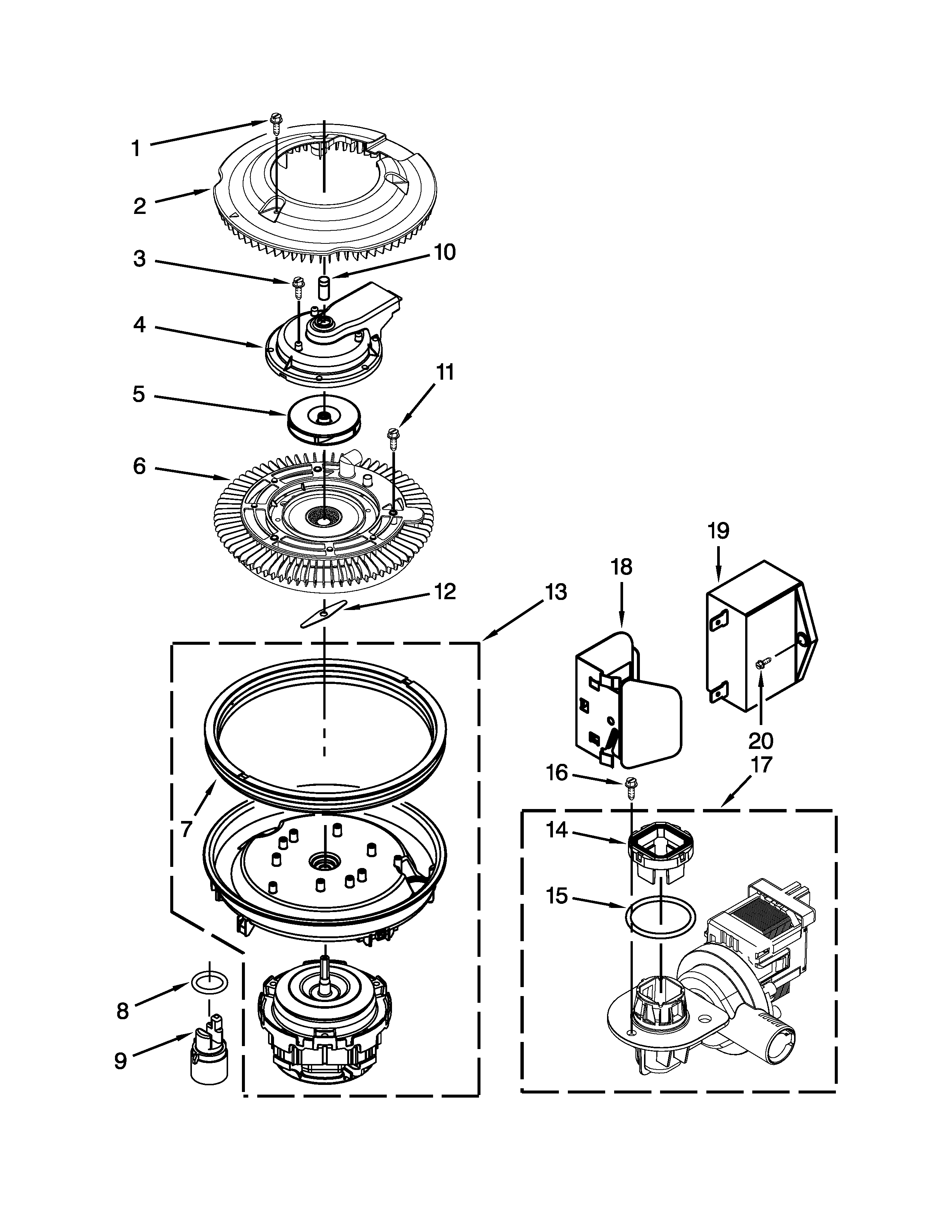 Maytag MDBH980AWS0 pump and motor parts diagram