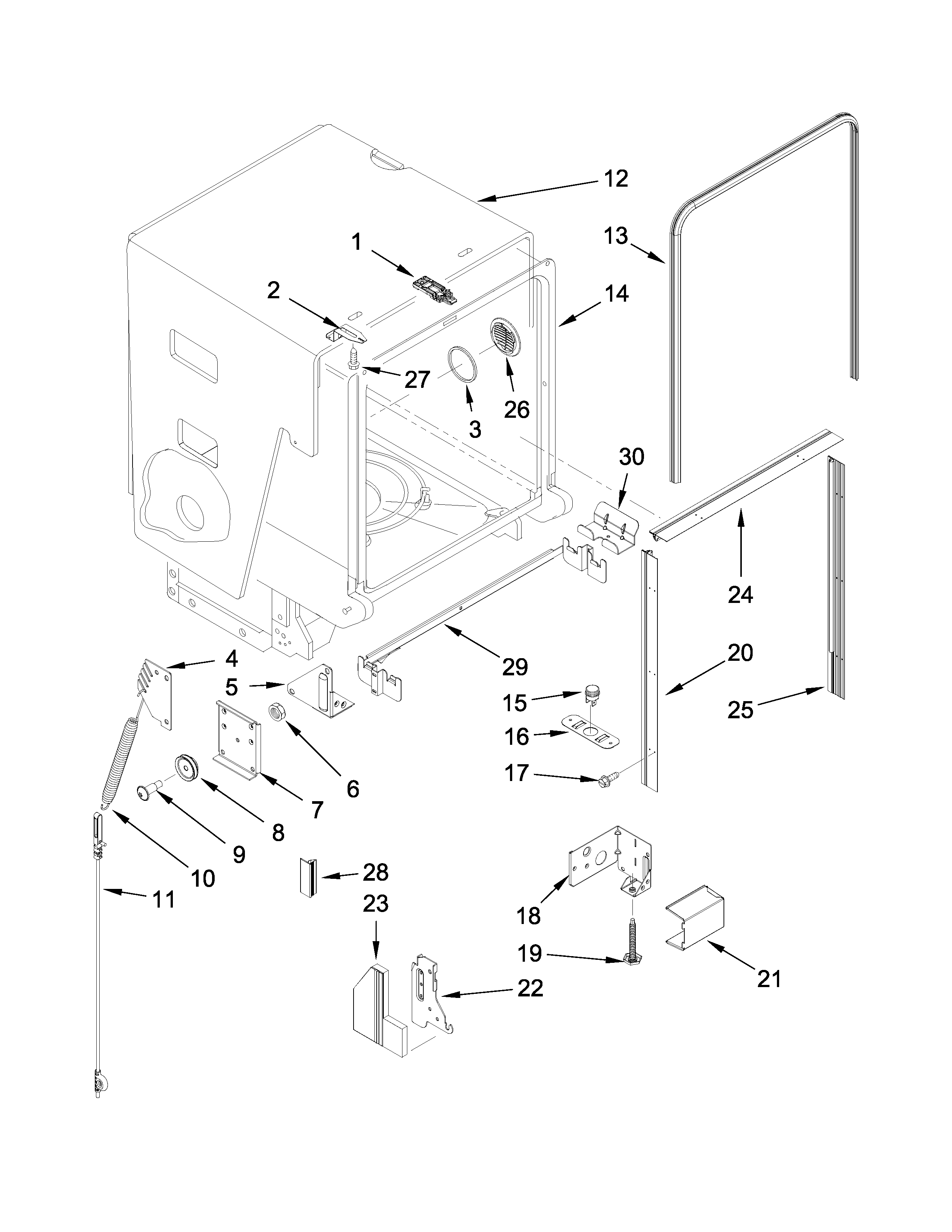 Maytag MDBH980AWB1 tub and frame parts diagram
