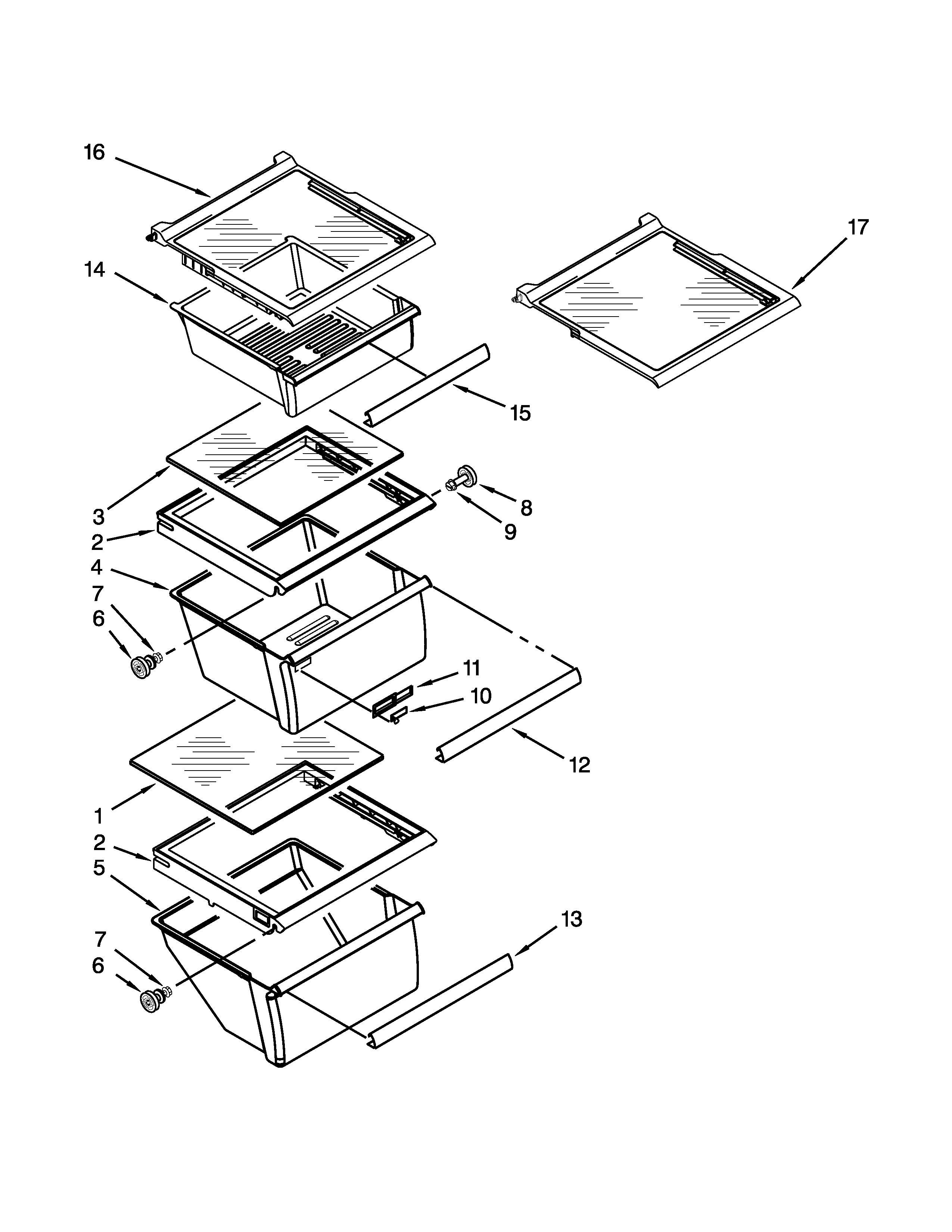 Whirlpool WRS342FIAW02 refrigerator shelf parts diagram