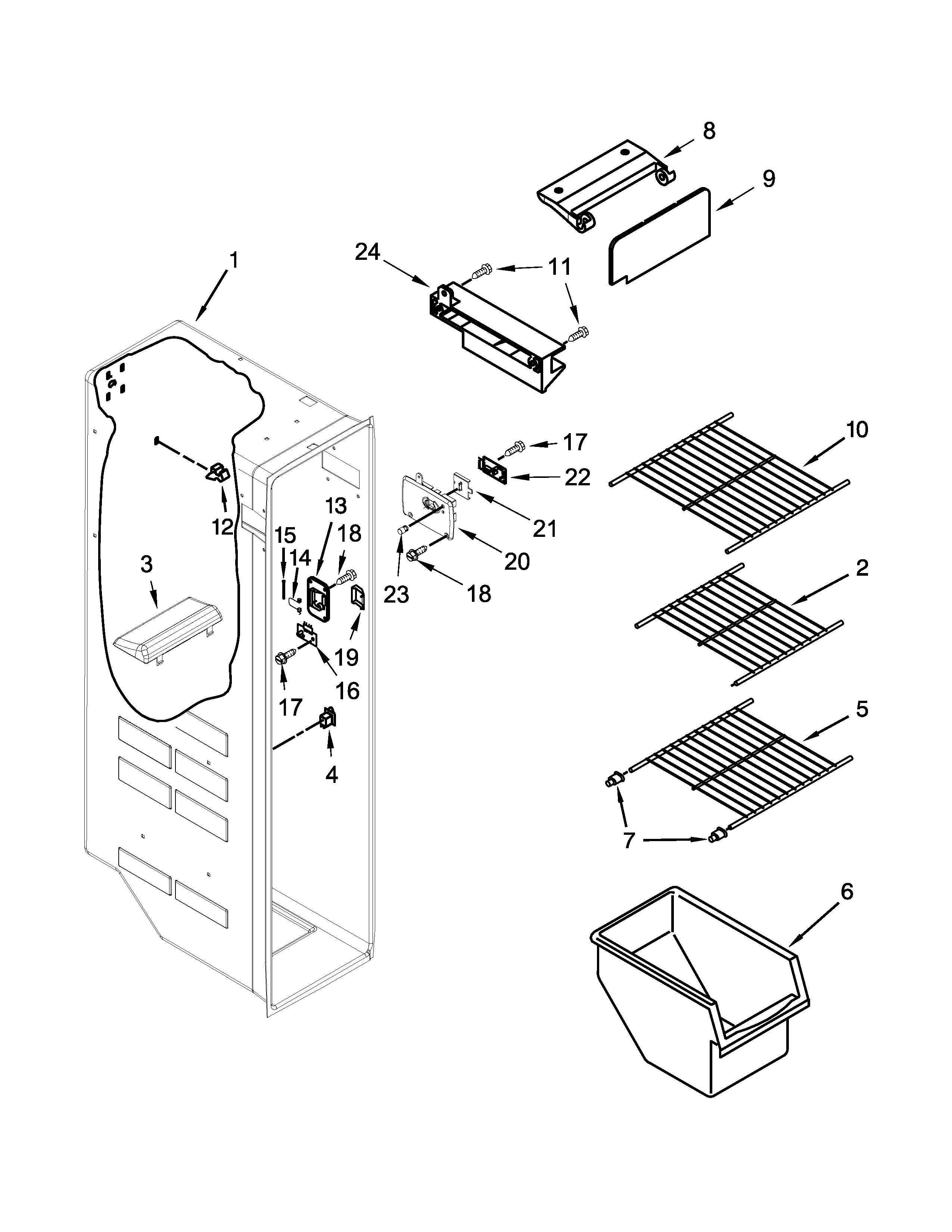Whirlpool WRS342FIAW02 freezer liner parts diagram