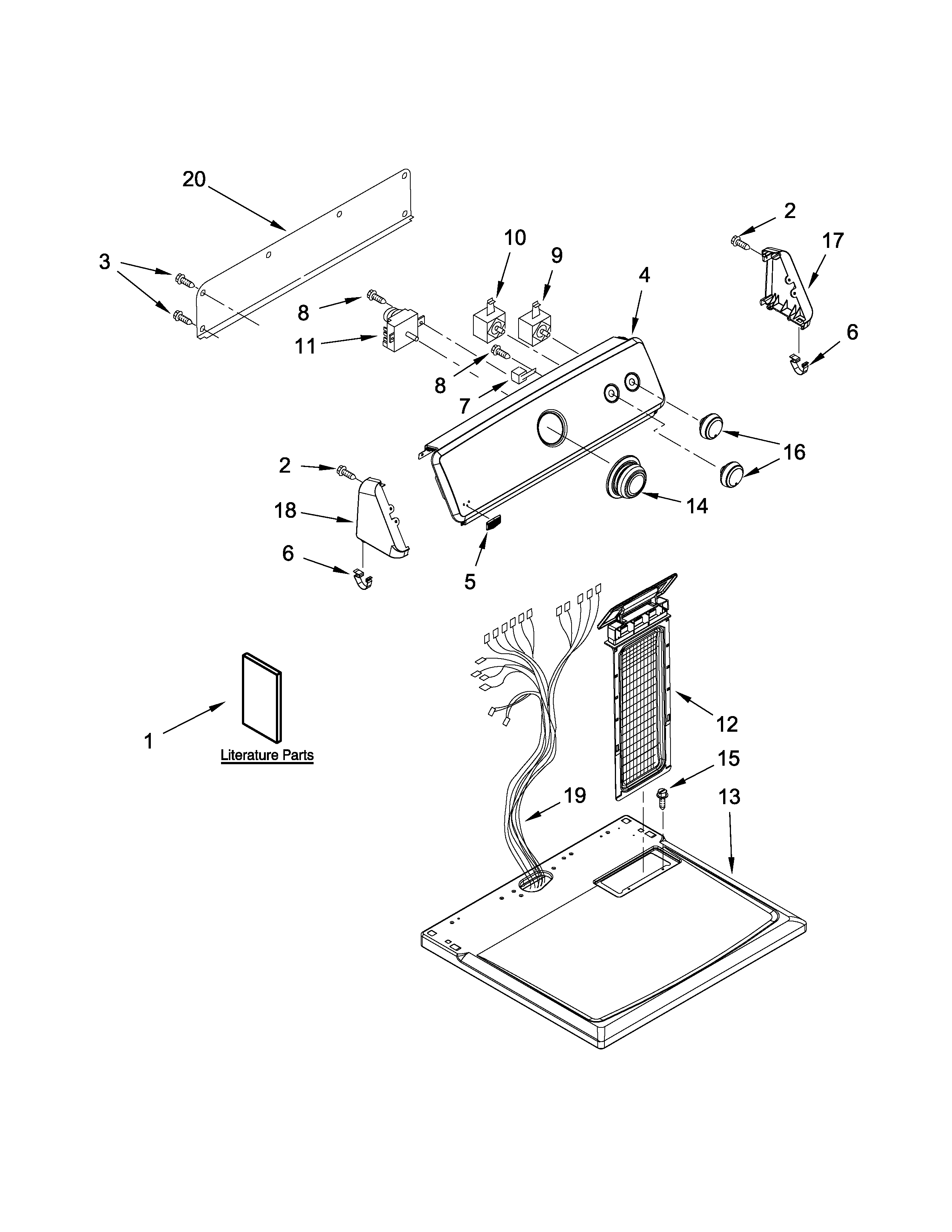 Maytag MEDC215EW0 top and console parts diagram