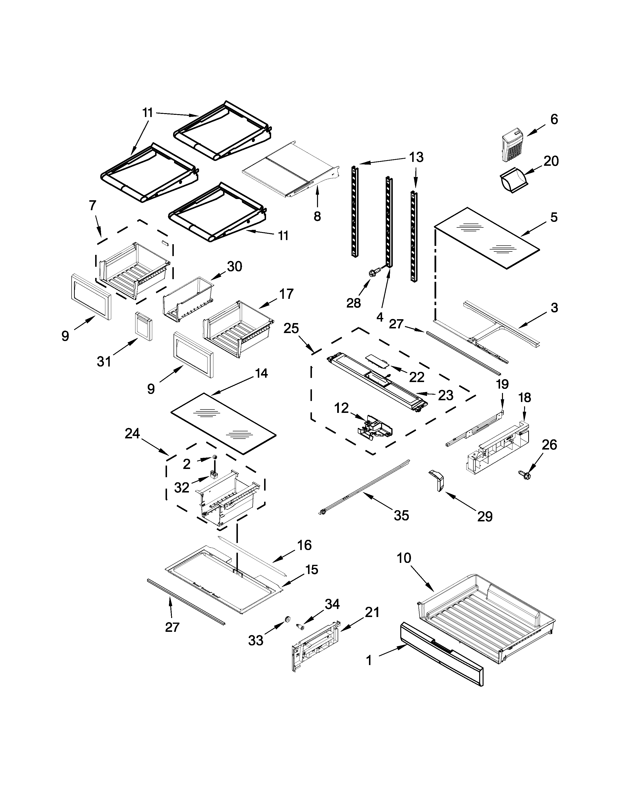 Whirlpool WRF736SDAW11 shelf parts diagram