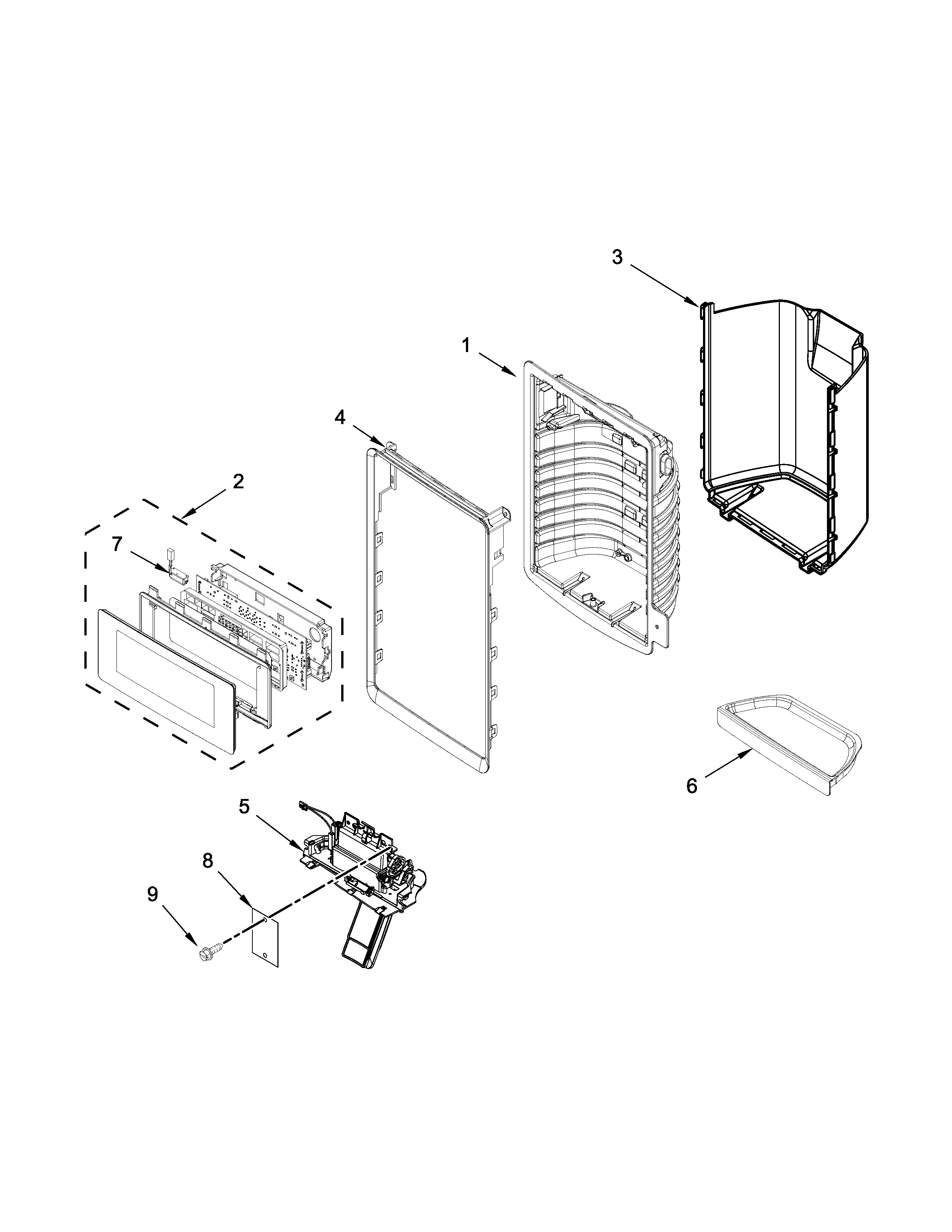 Whirlpool WRF736SDAW11 dispenser front parts diagram