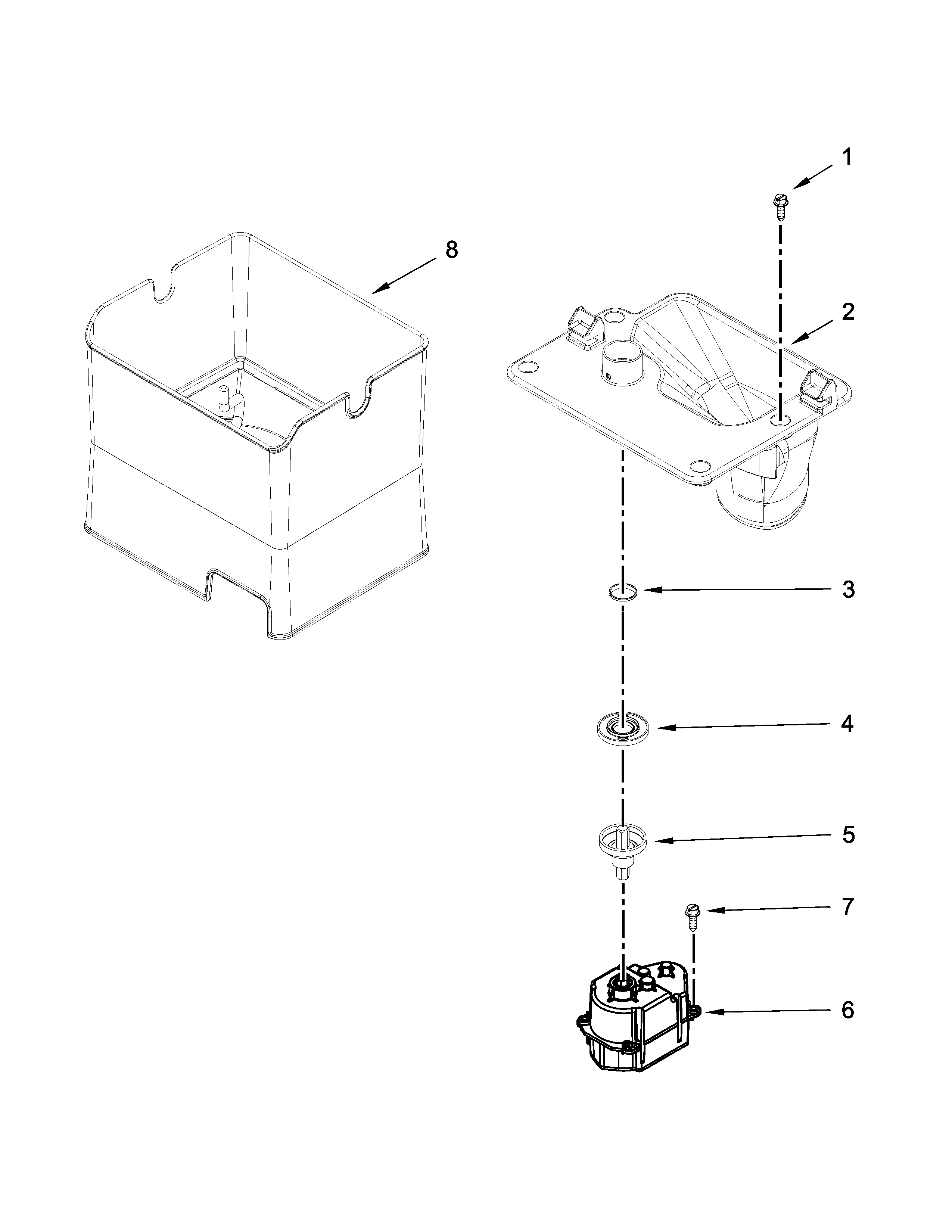 Whirlpool WRF736SDAW11 motor and ice container parts diagram