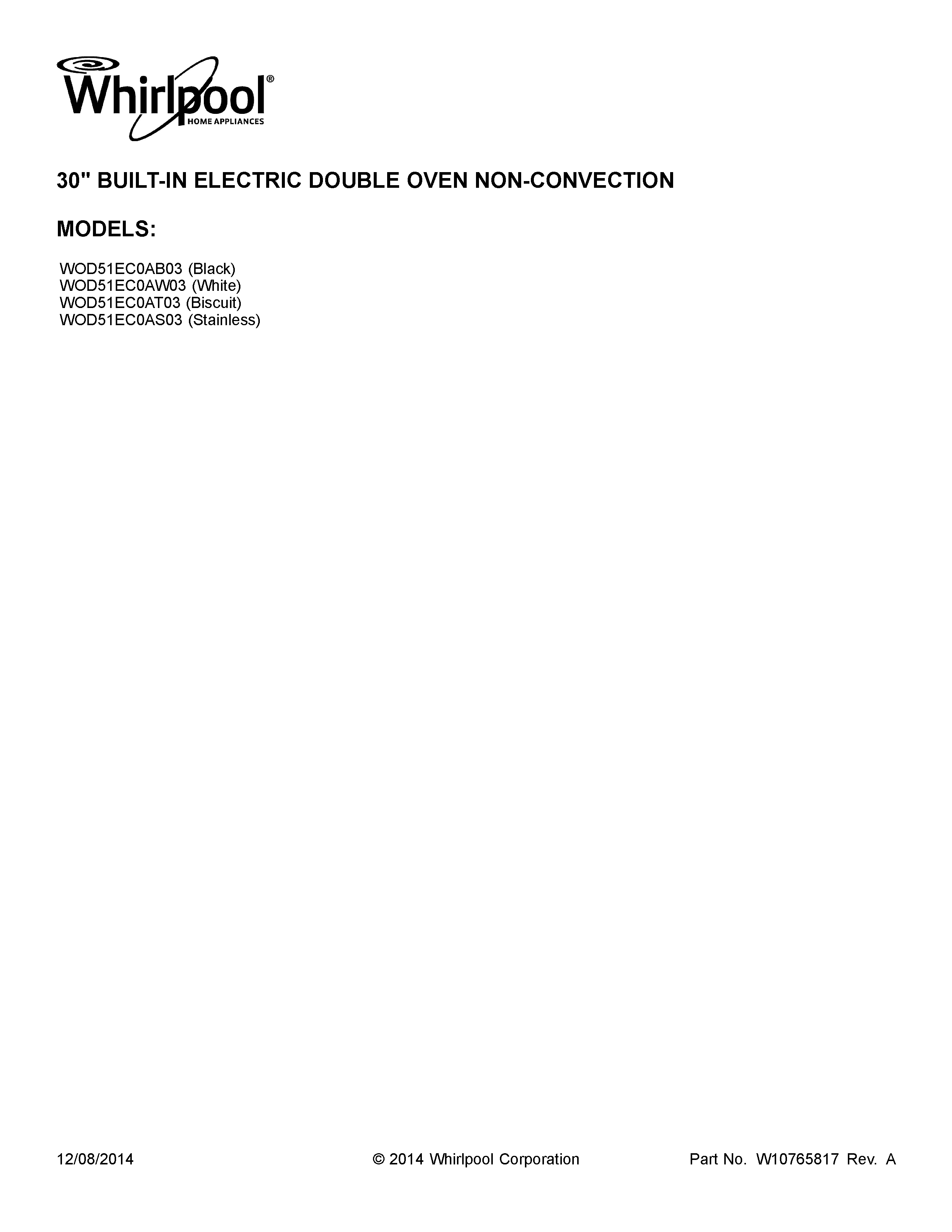 Whirlpool WOD51EC0AS03 cover sheet diagram