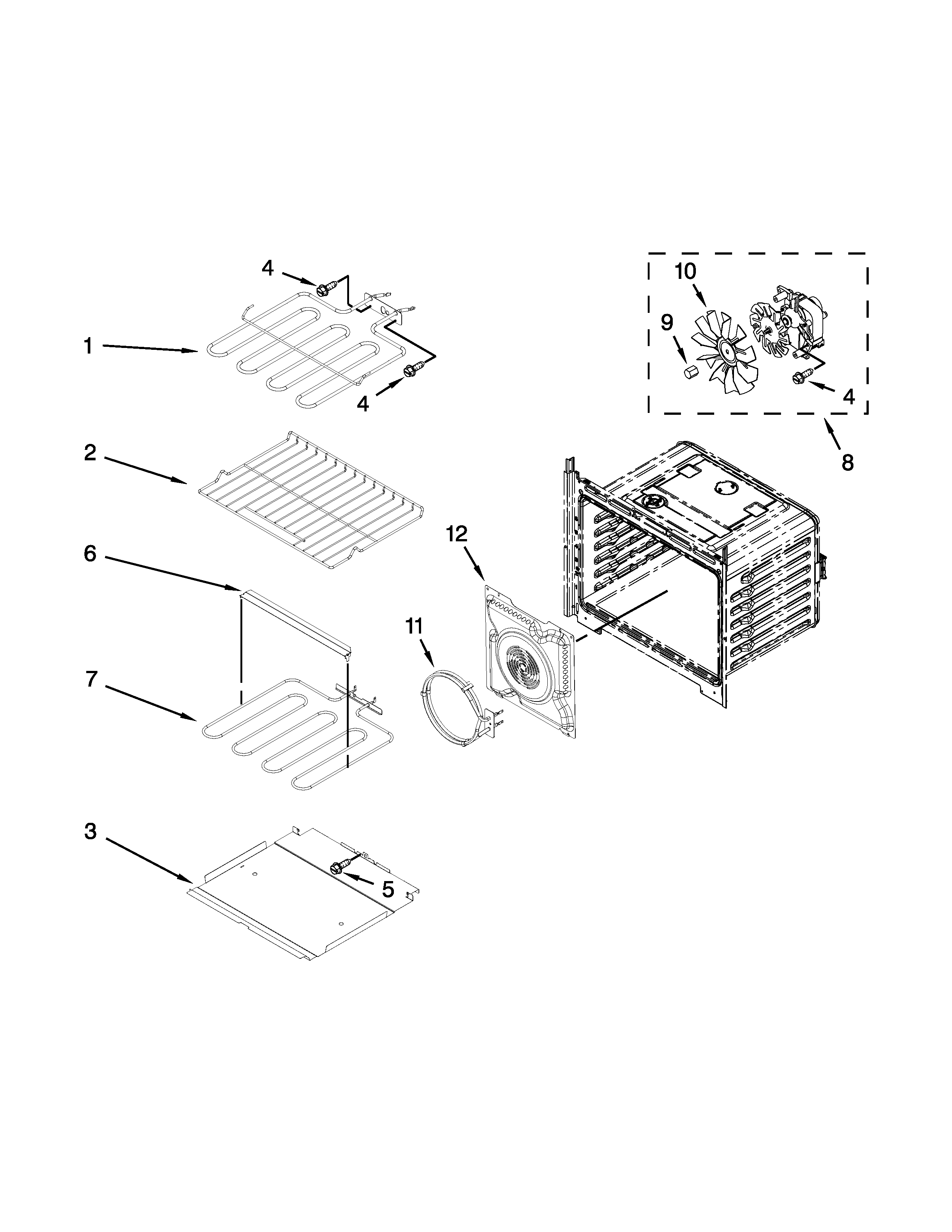 Whirlpool WOD93EC7AW03 internal oven parts diagram
