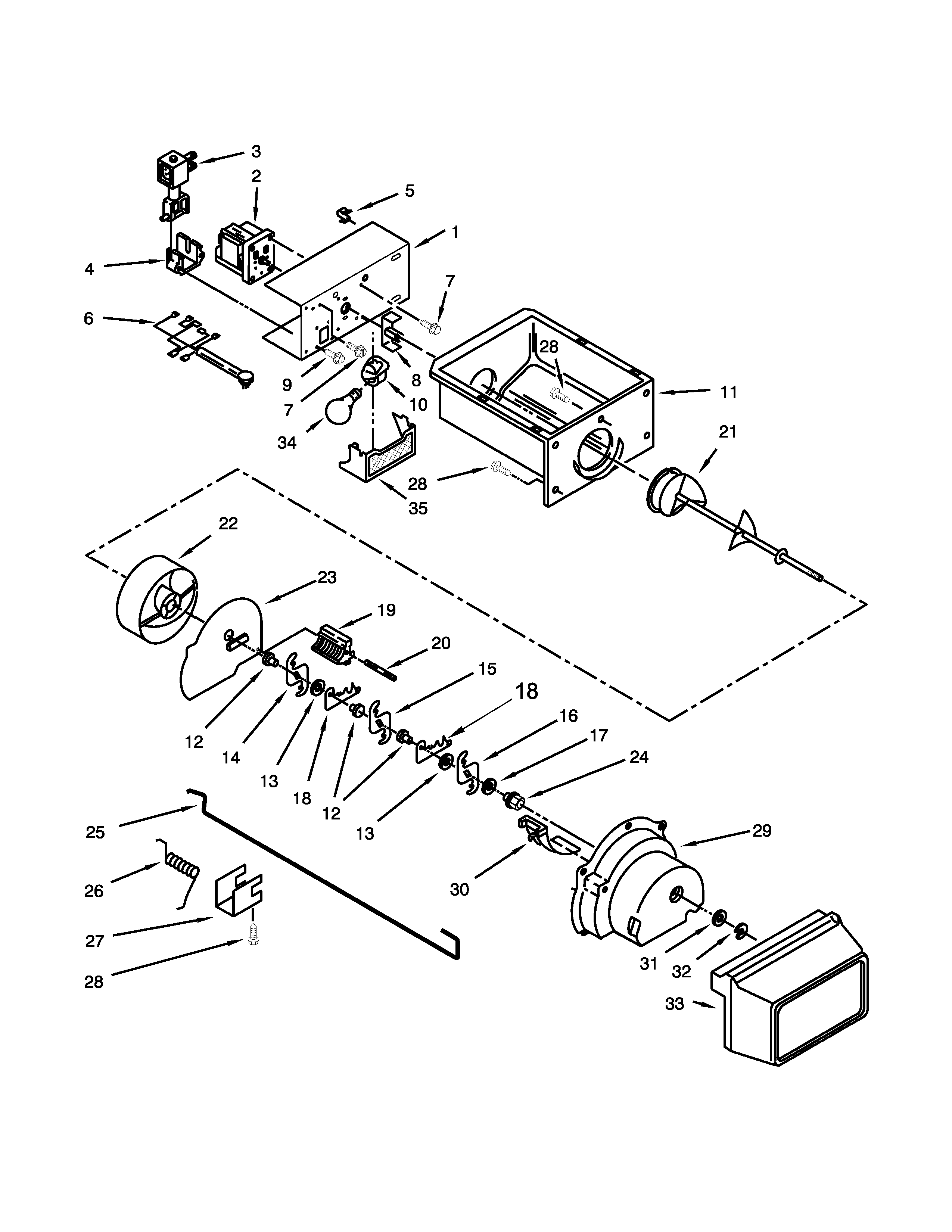 Amana ASD2526VES00 motor & ice container parts diagram