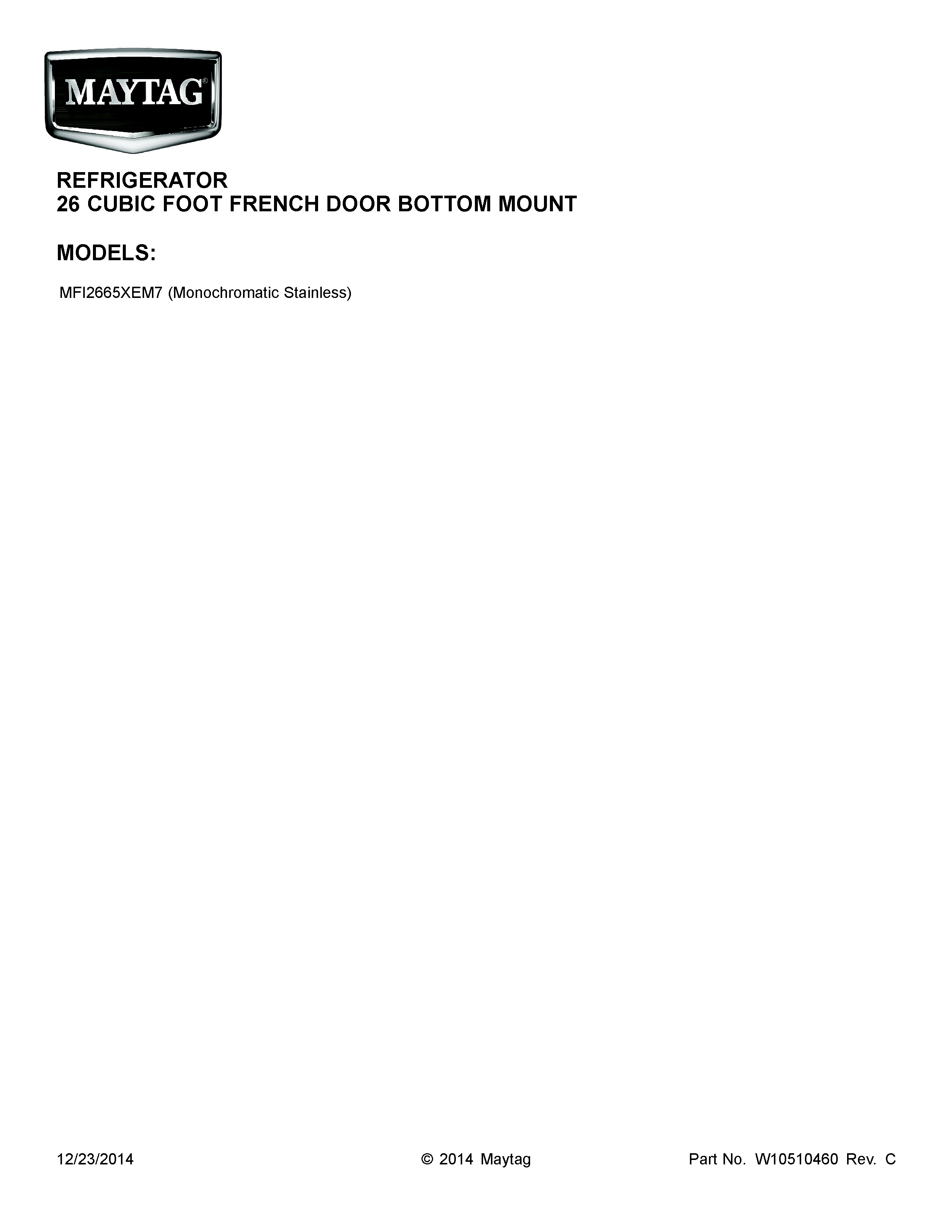 Maytag MFI2665XEM7 cover sheet diagram