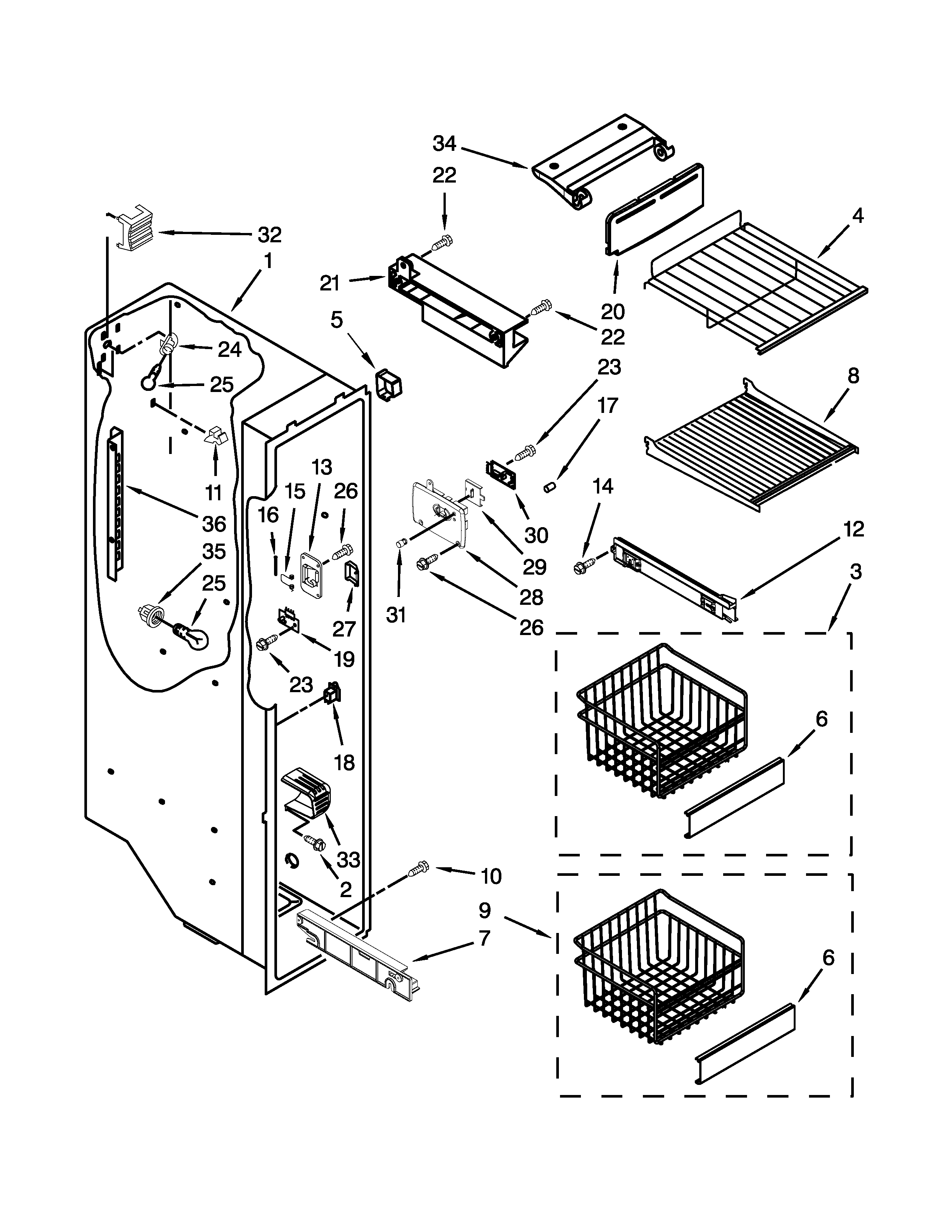 Ikea ID3CHEXVS00 freezer liner parts diagram