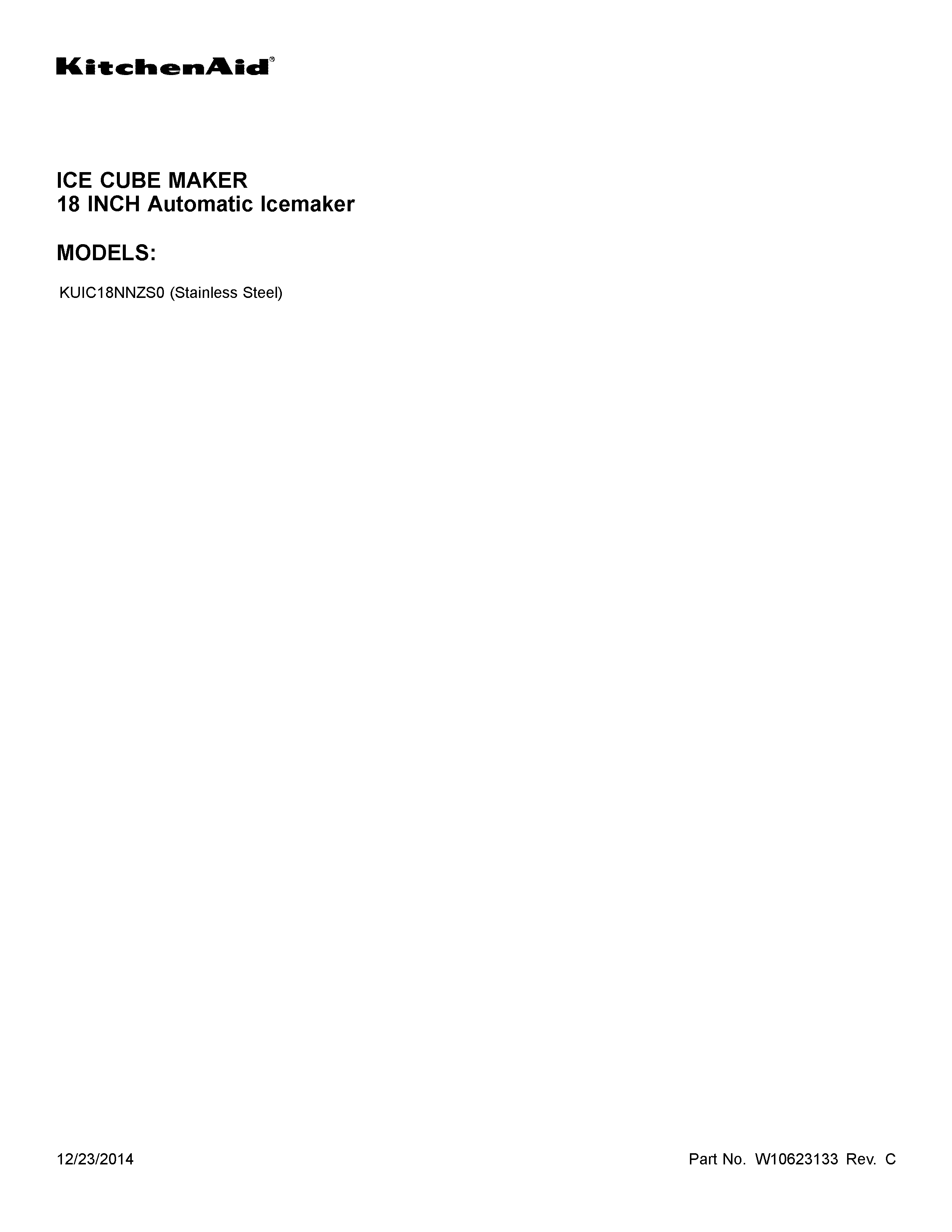 KitchenAid KUIC18NNZS0 cover sheet diagram