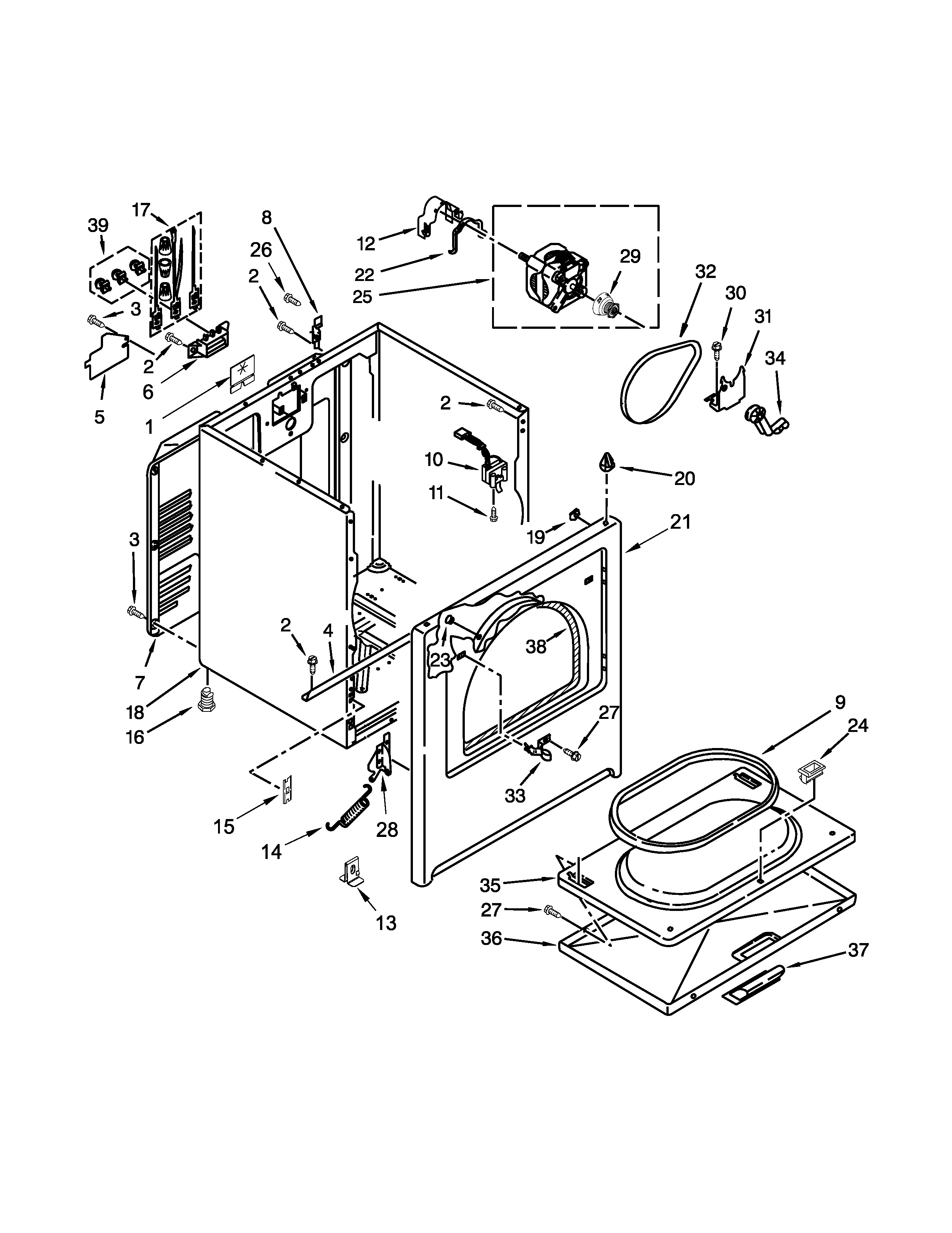 Whirlpool WED4915EW0 cabinet parts diagram