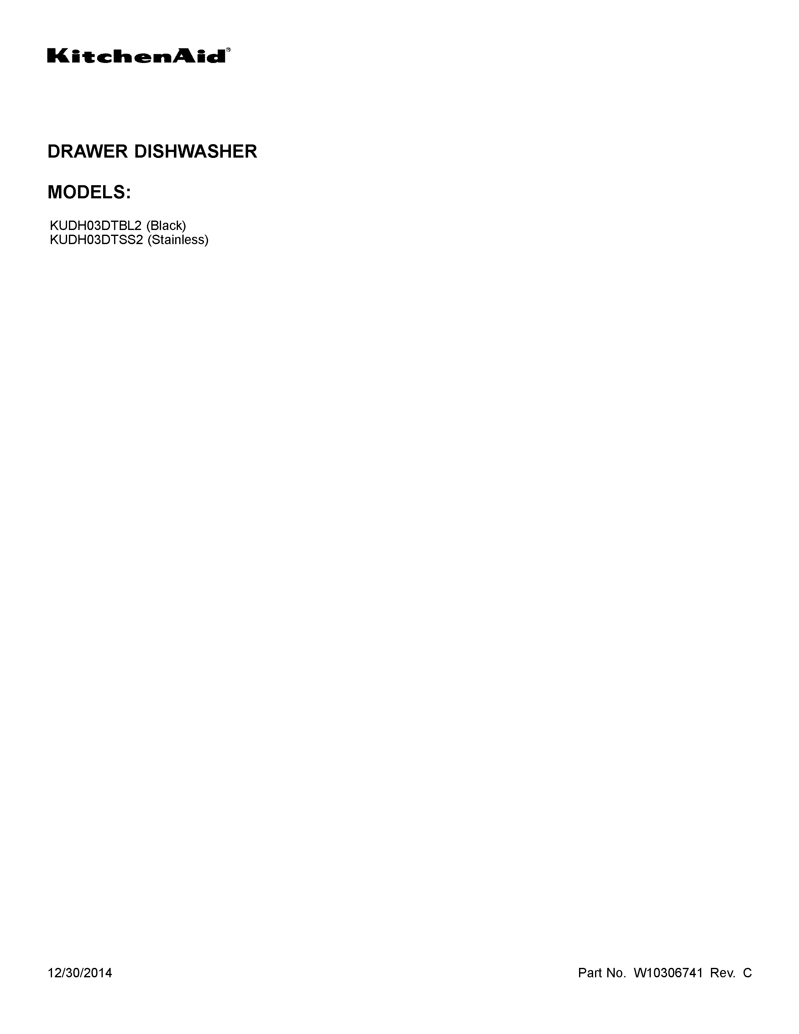 KitchenAid KUDH03DTBL2 cover sheet diagram