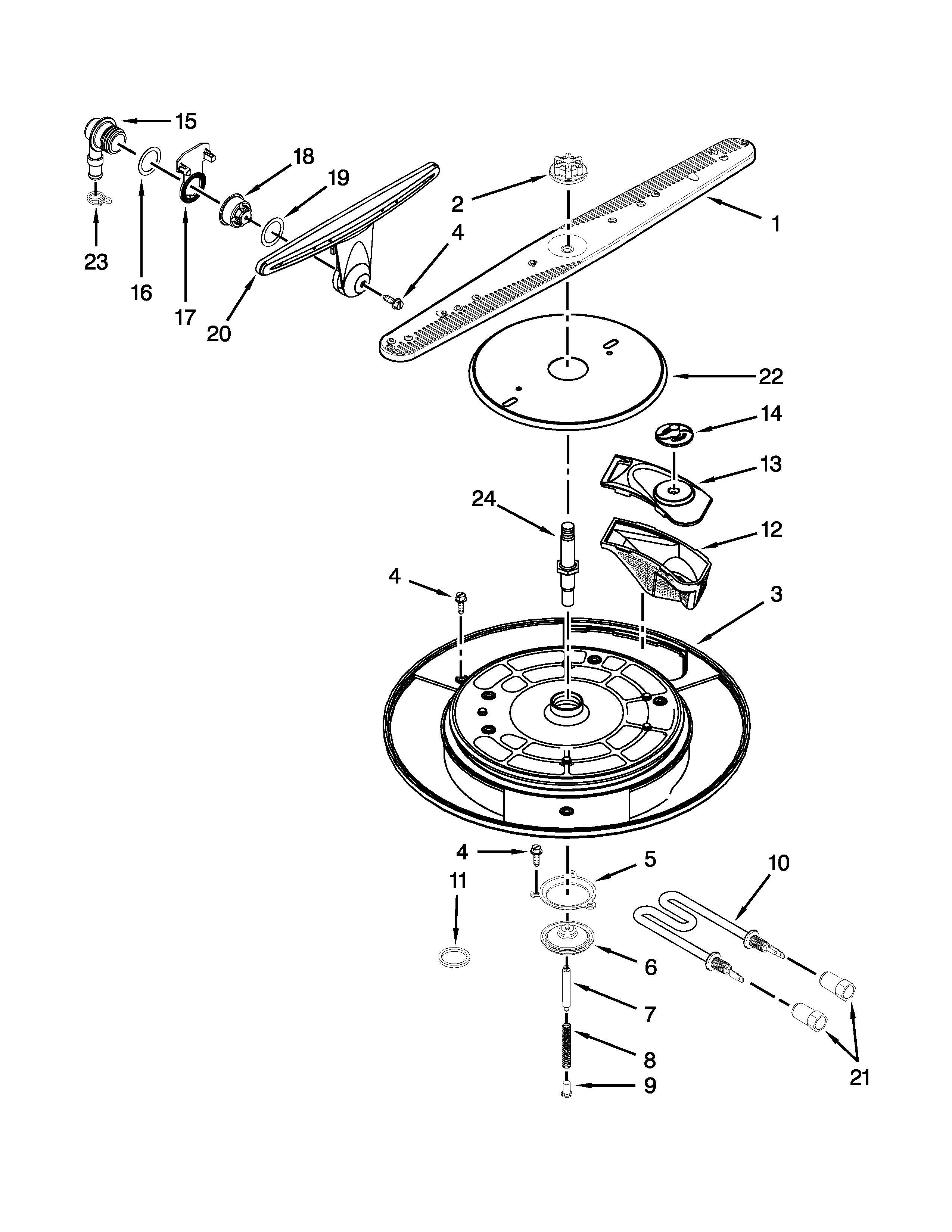 KitchenAid KUDH03DTBL2 wash system parts diagram