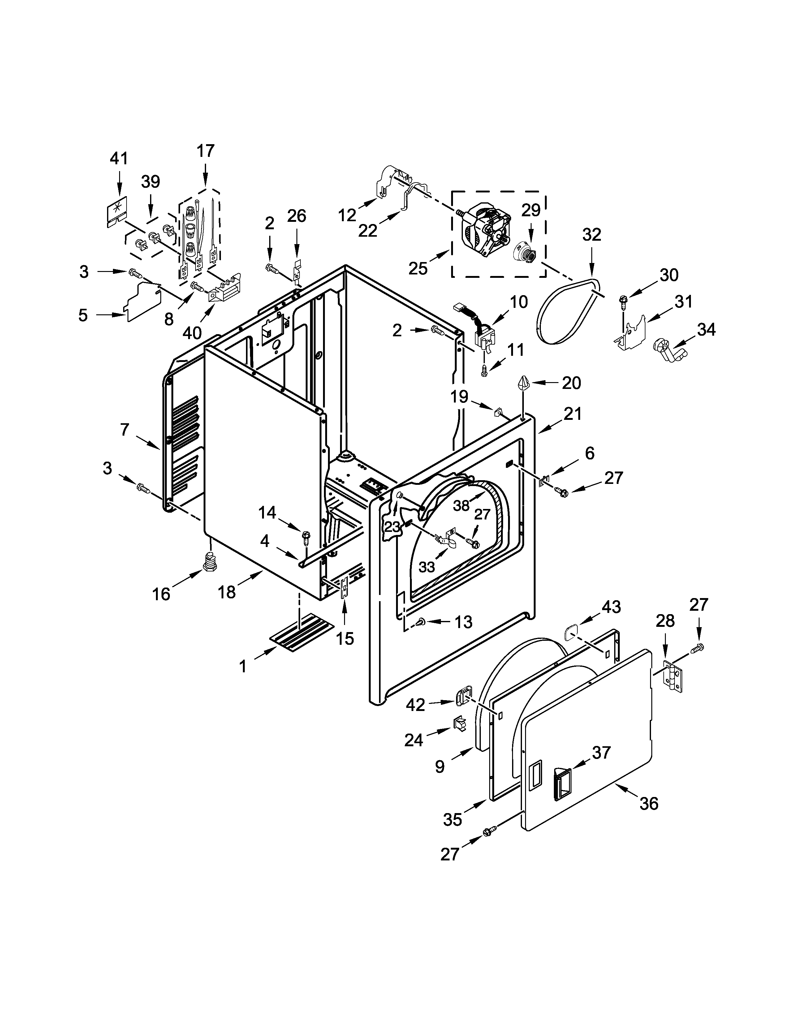 Whirlpool WED4810EW0 cabinet parts diagram