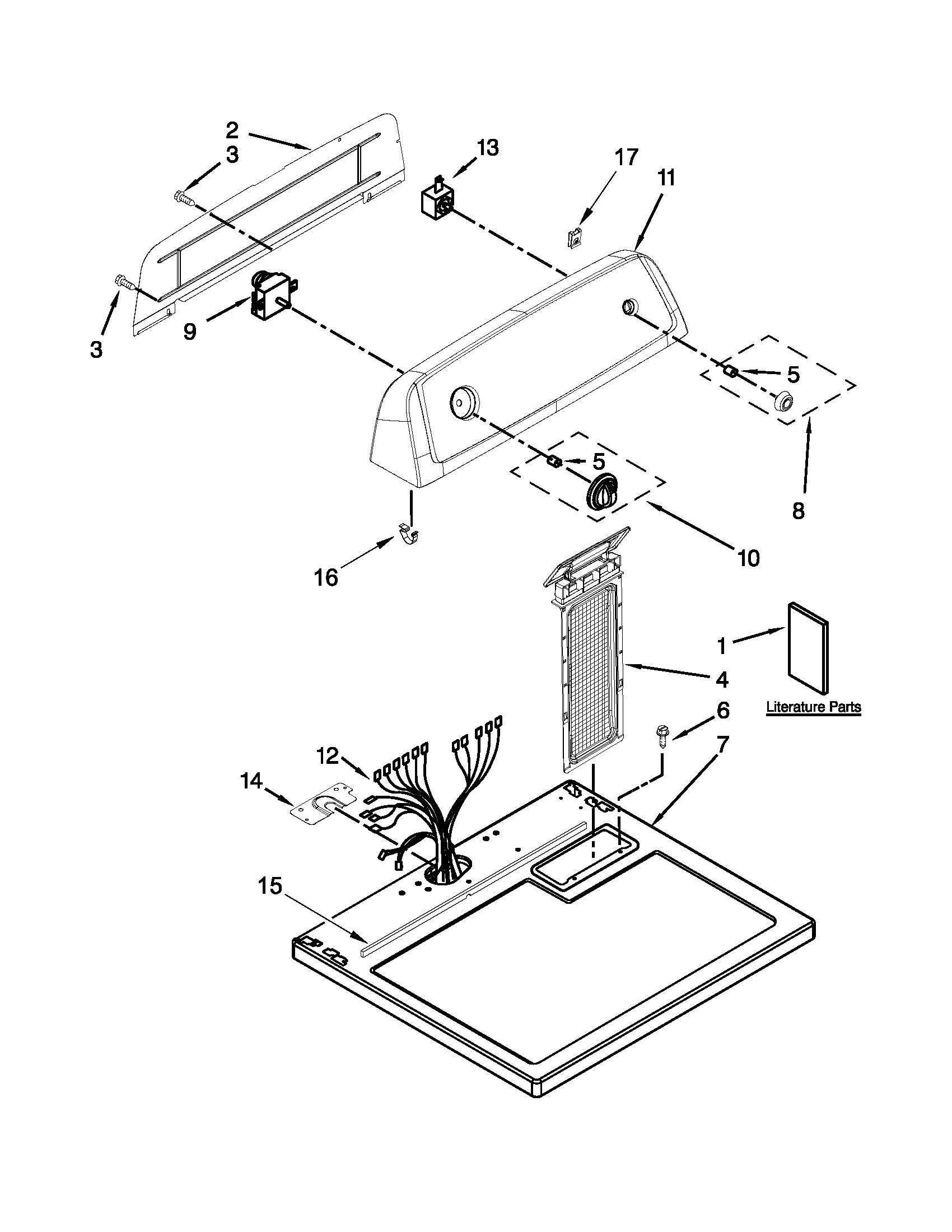 Amana NGD4655EW0 top and console parts diagram