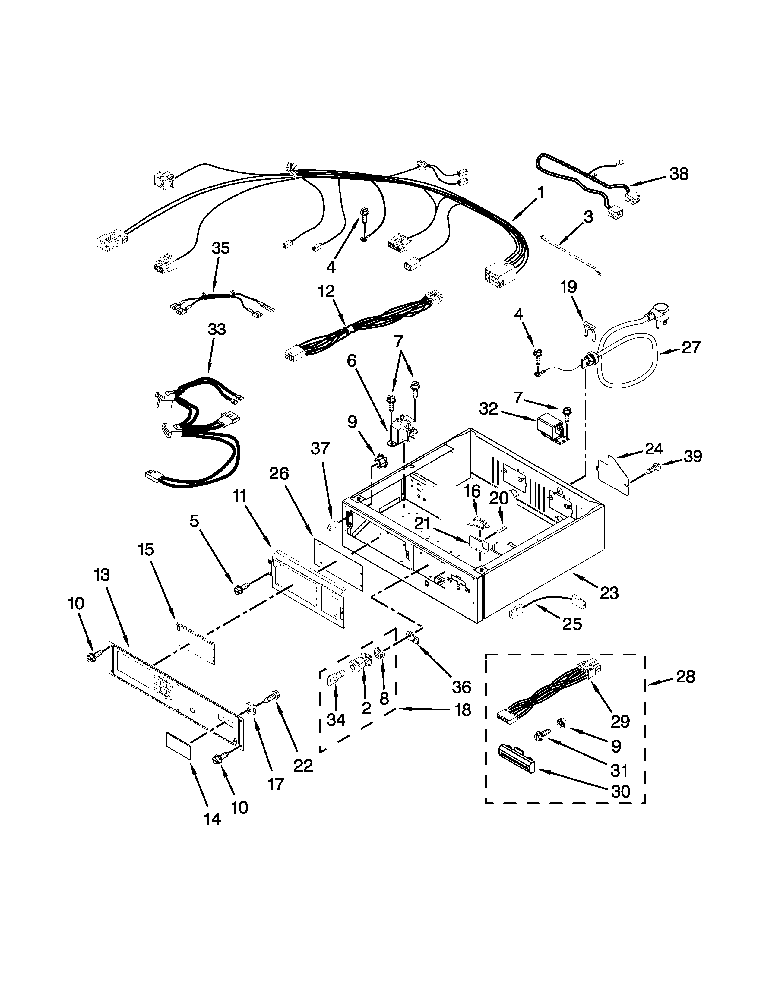 Maytag MLG26PRBWW0 control panel and separator parts diagram