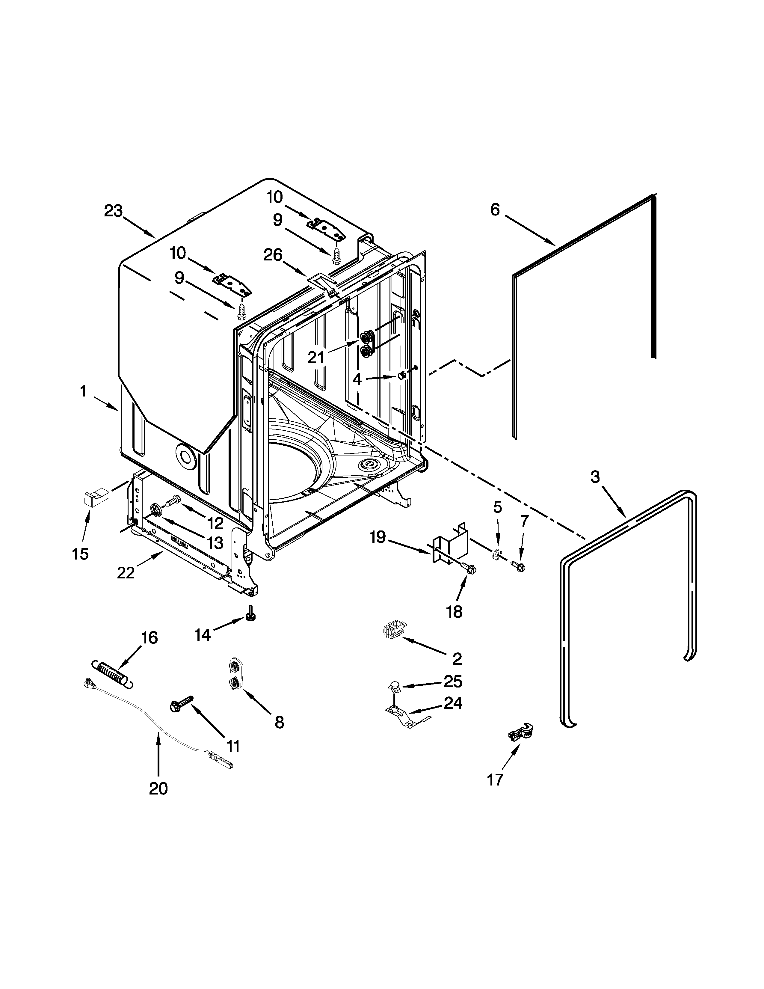Amana ADB1700ADW1 tub and frame parts diagram