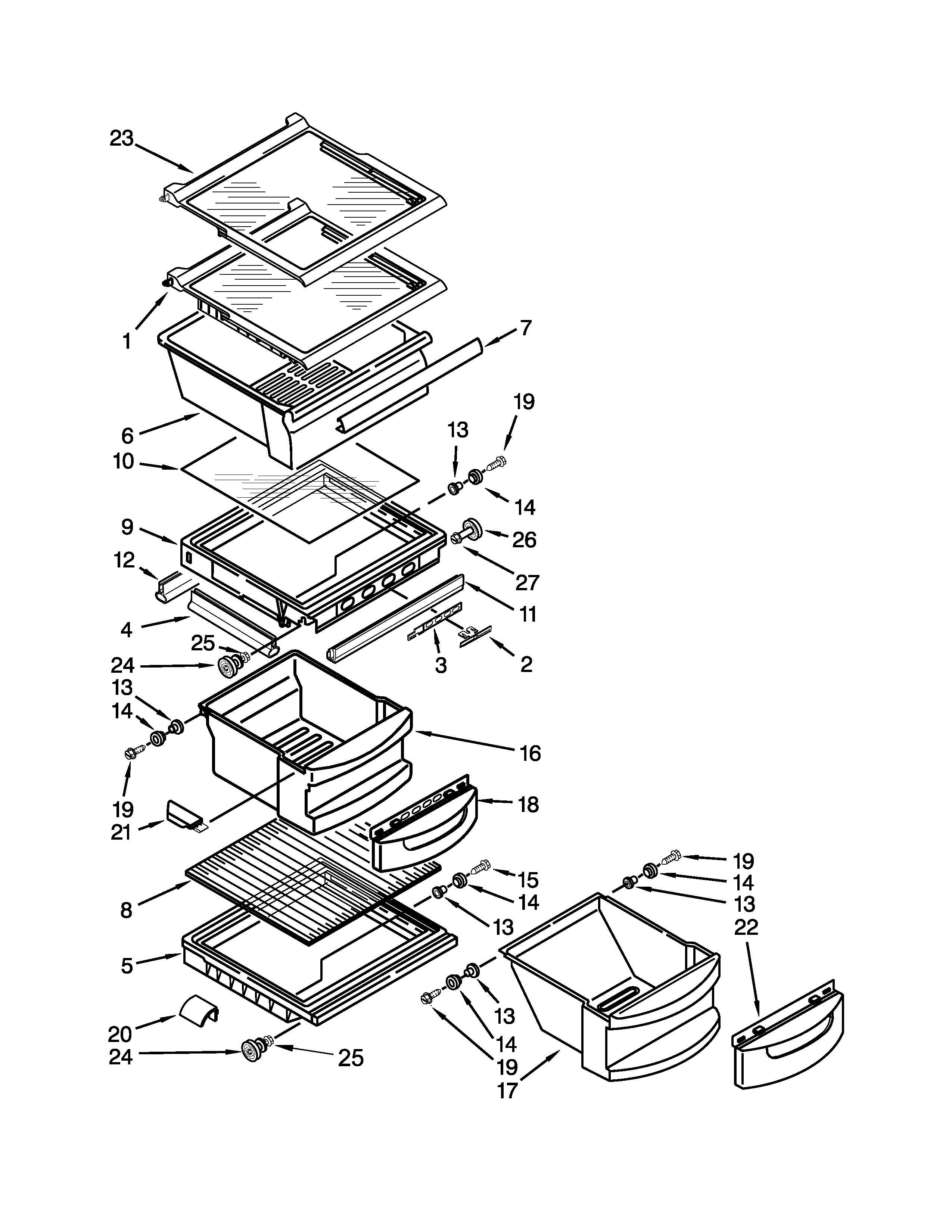 KitchenAid KSRV22FVMS03 refrigerator shelf parts diagram