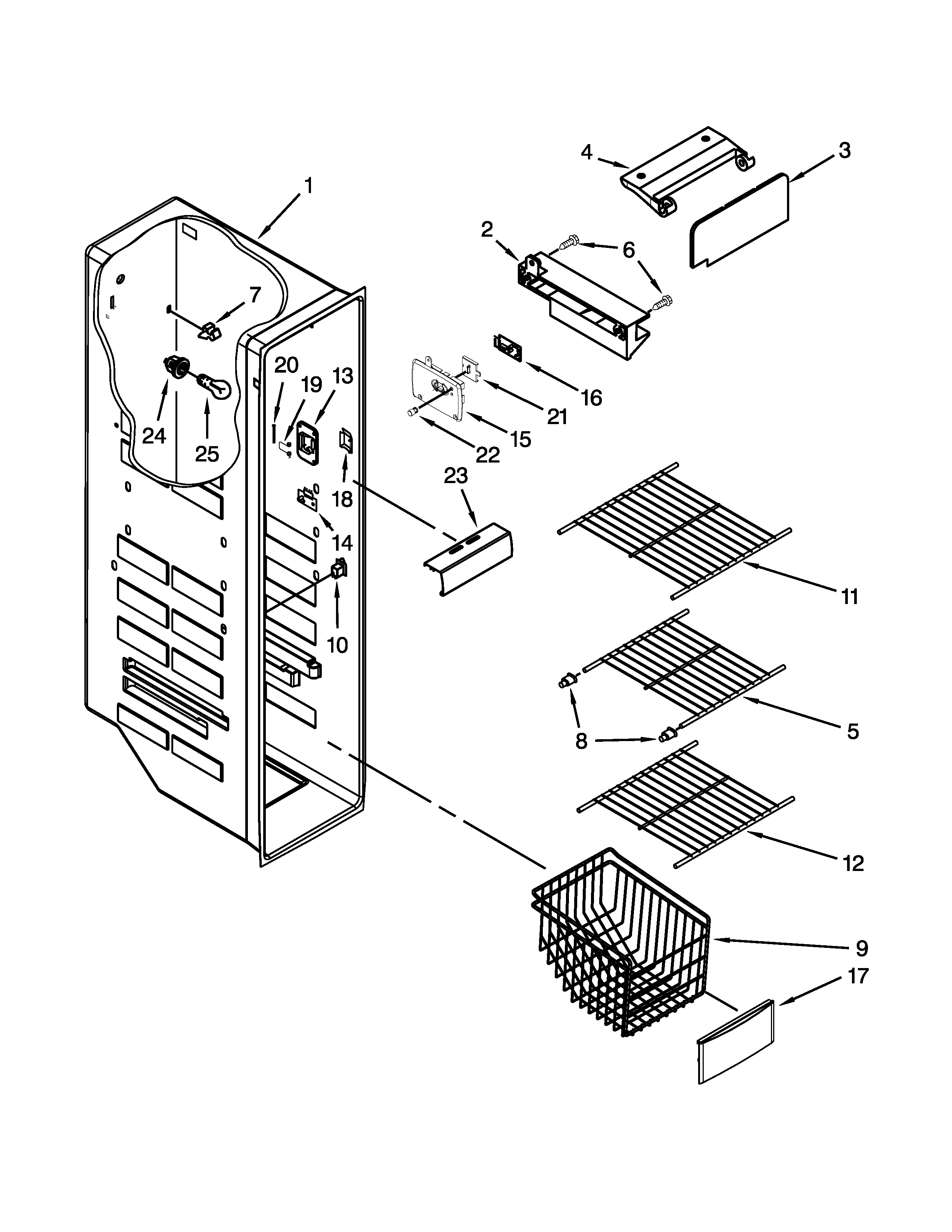 KitchenAid KSRV22FVMS03 freezer liner parts diagram