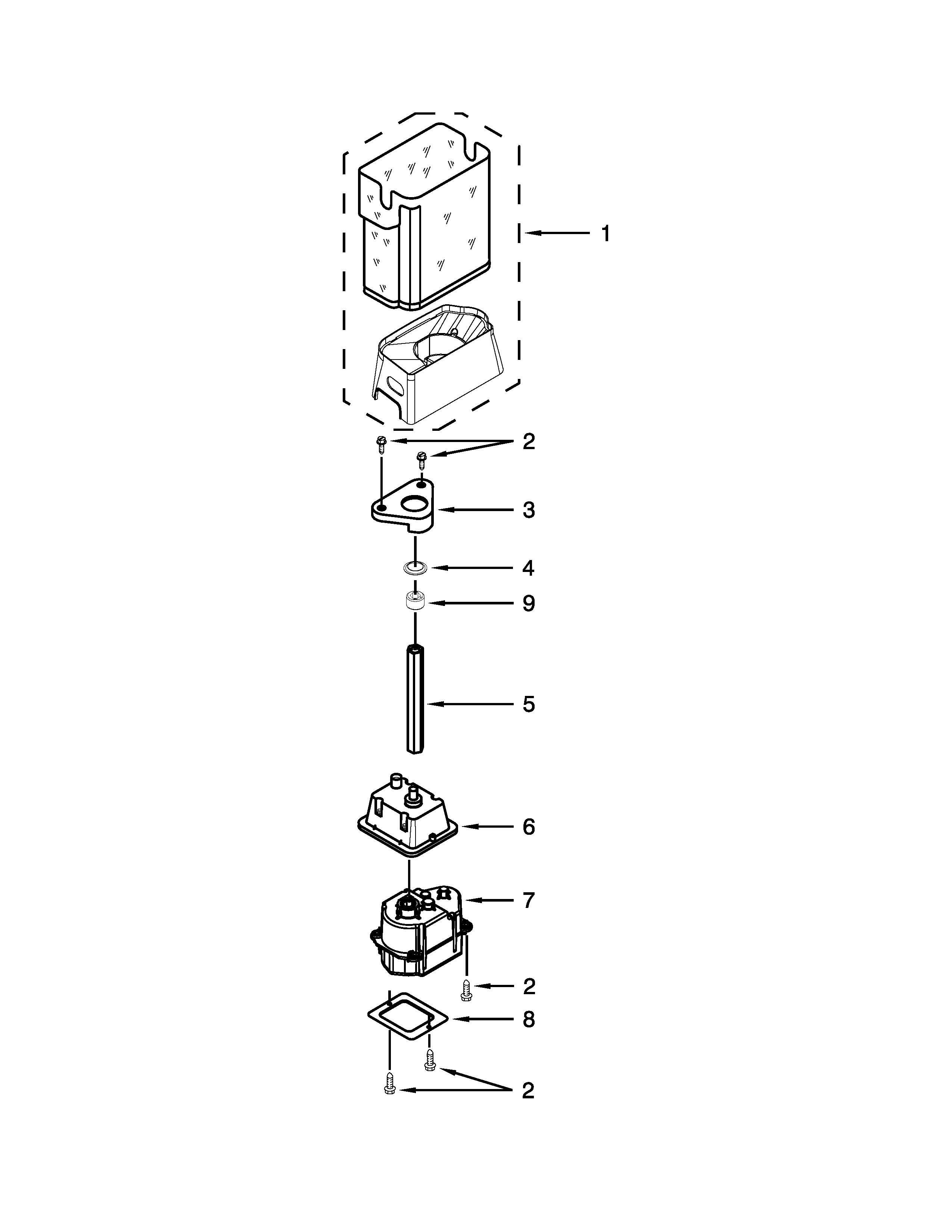 KitchenAid KSRV22FVMS03 motor and ice container parts diagram