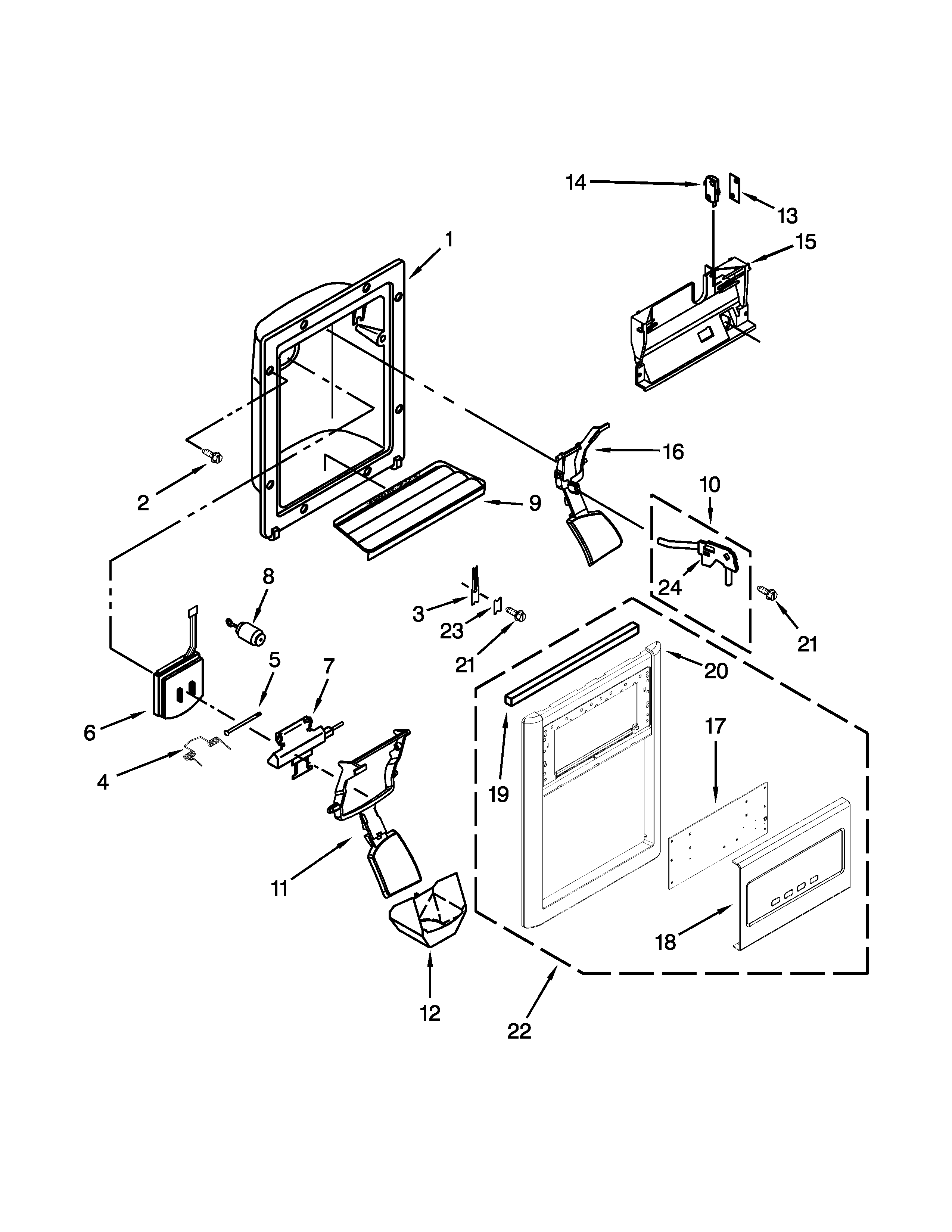 KitchenAid KSRV22FVMS03 dispenser front parts diagram