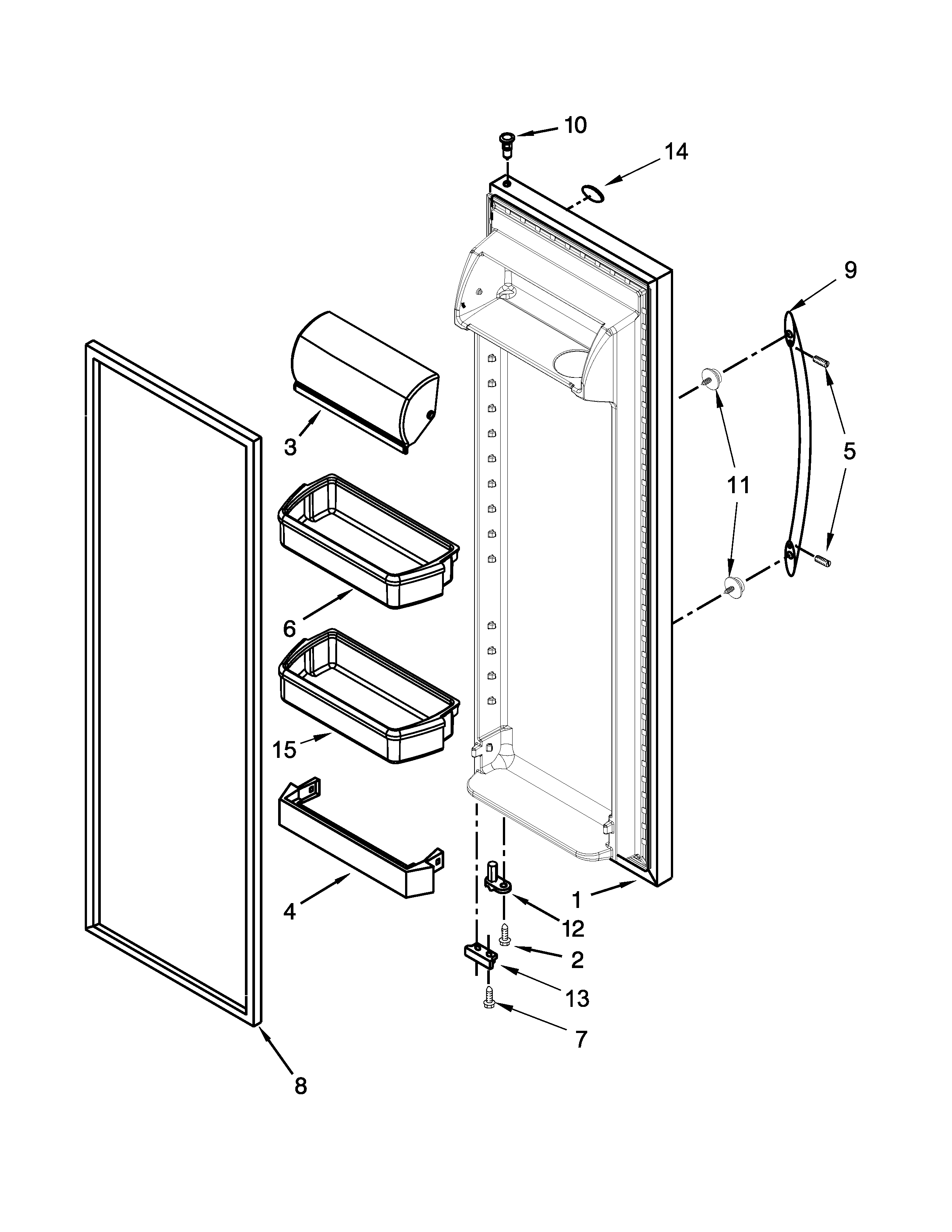 Whirlpool WRS3L5FNDM00 refrigerator door parts diagram