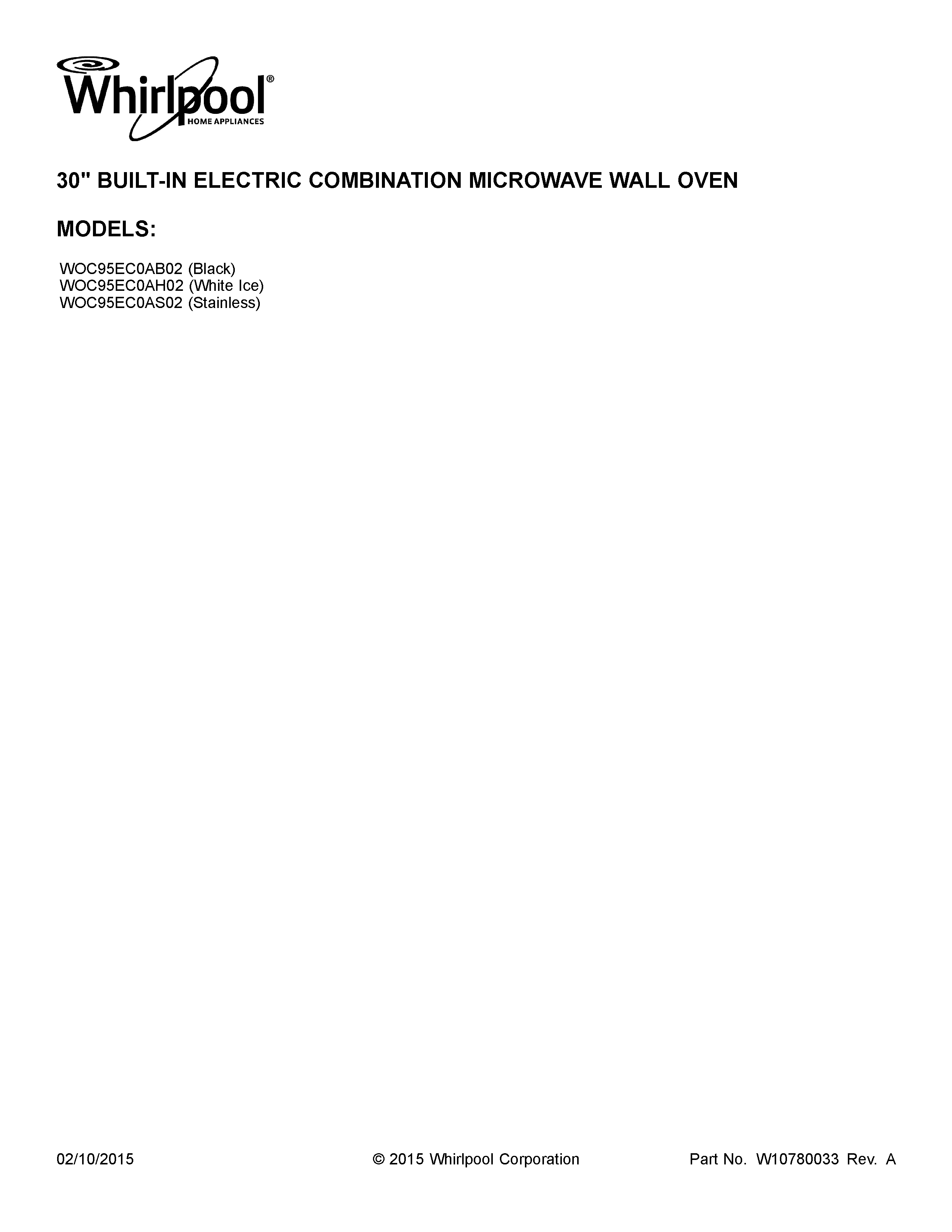 Whirlpool WOC95EC0AB02 cover sheet diagram