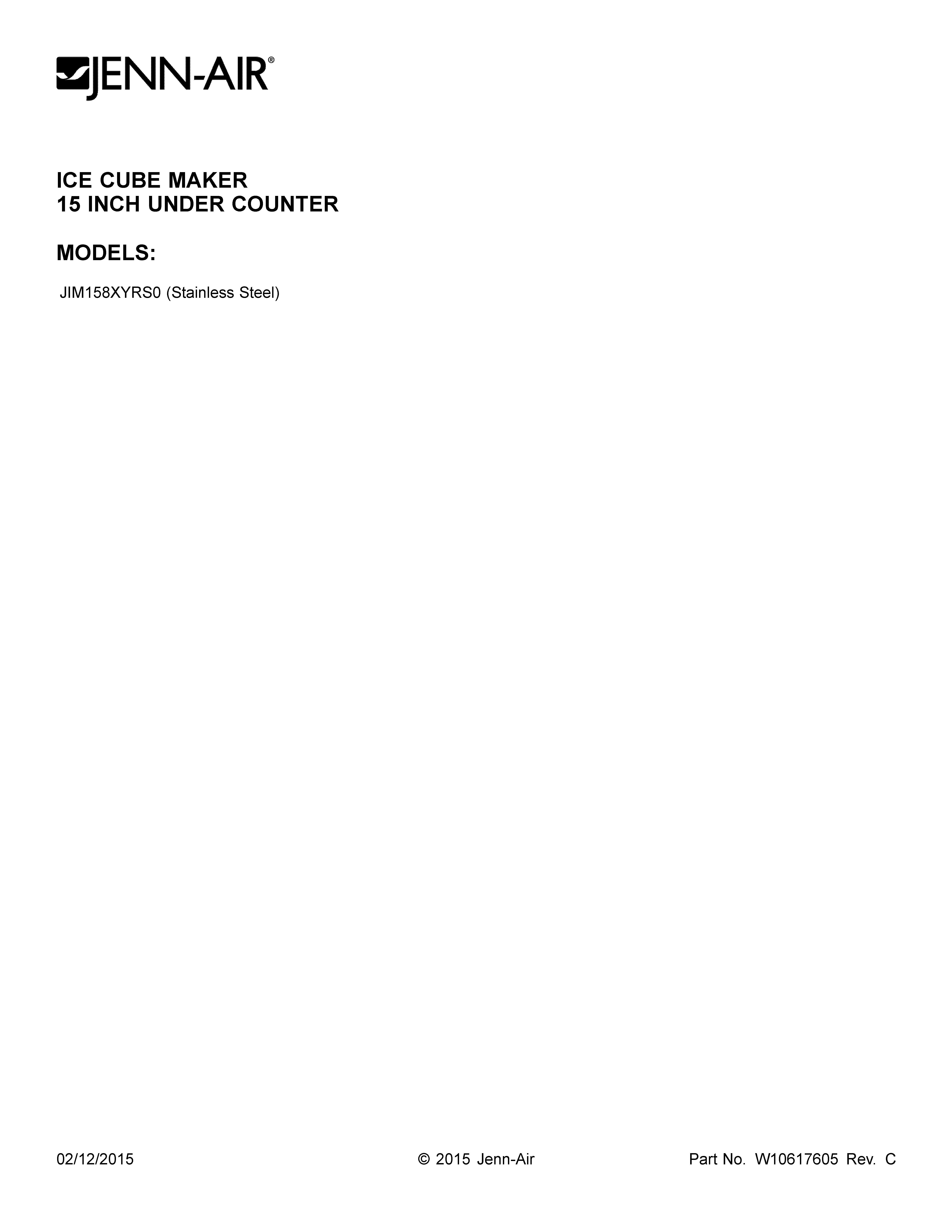 Jenn-Air JIM158XYRS0 cover sheet diagram