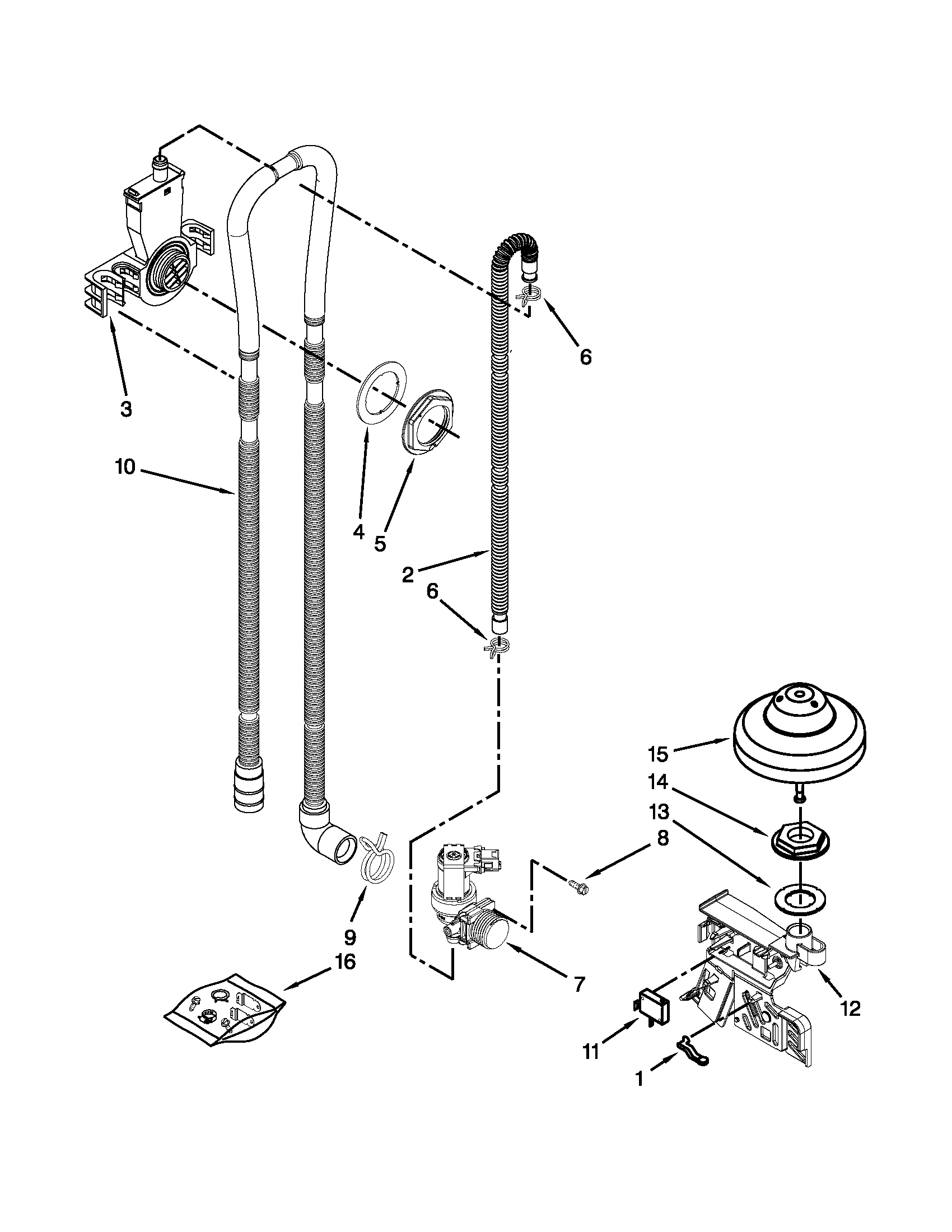 Maytag MDB4949SDM1 fill, drain and overfill parts diagram